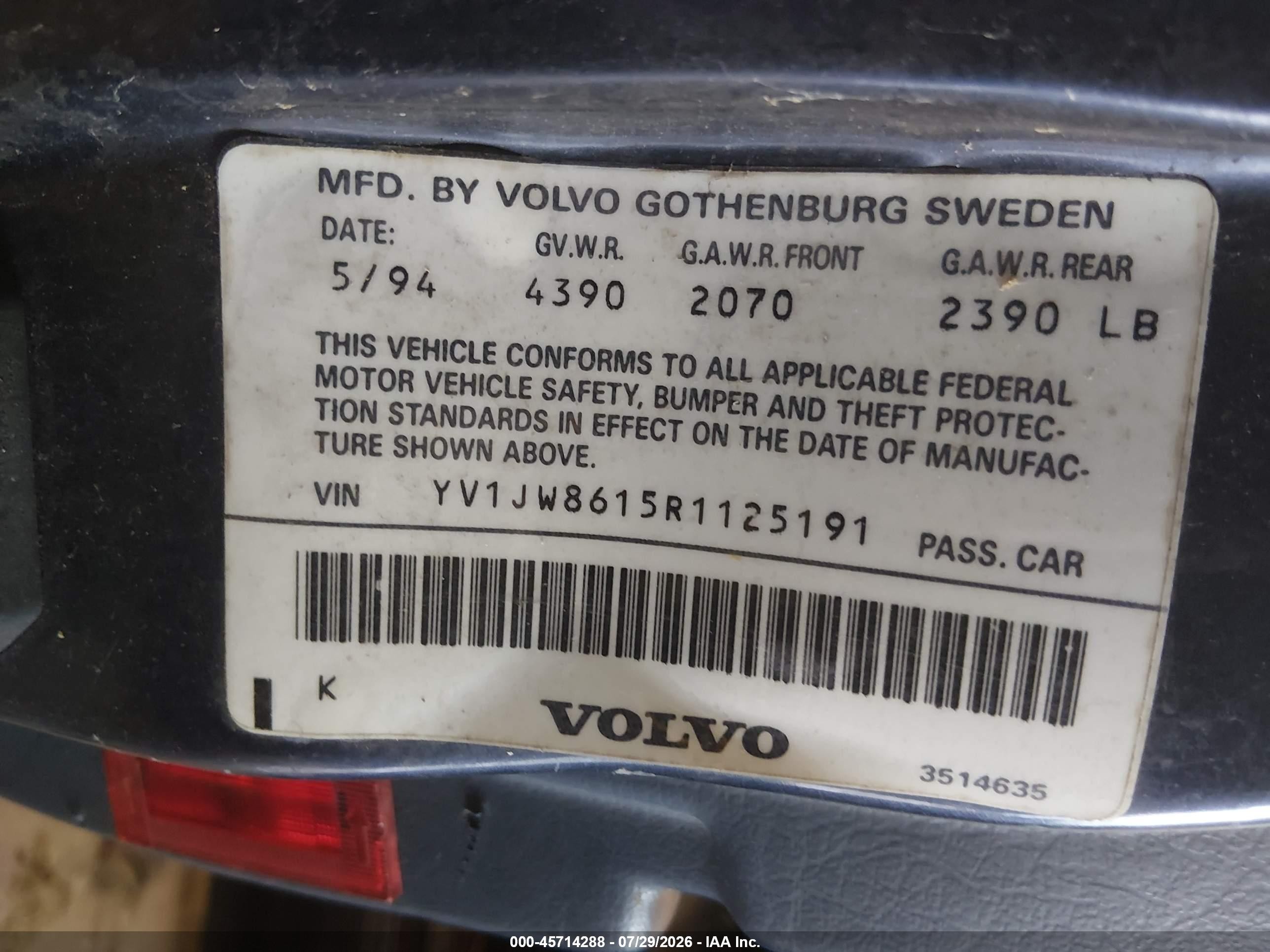1994 Volvo 940 Blue vin: YV1JW8615R1125191