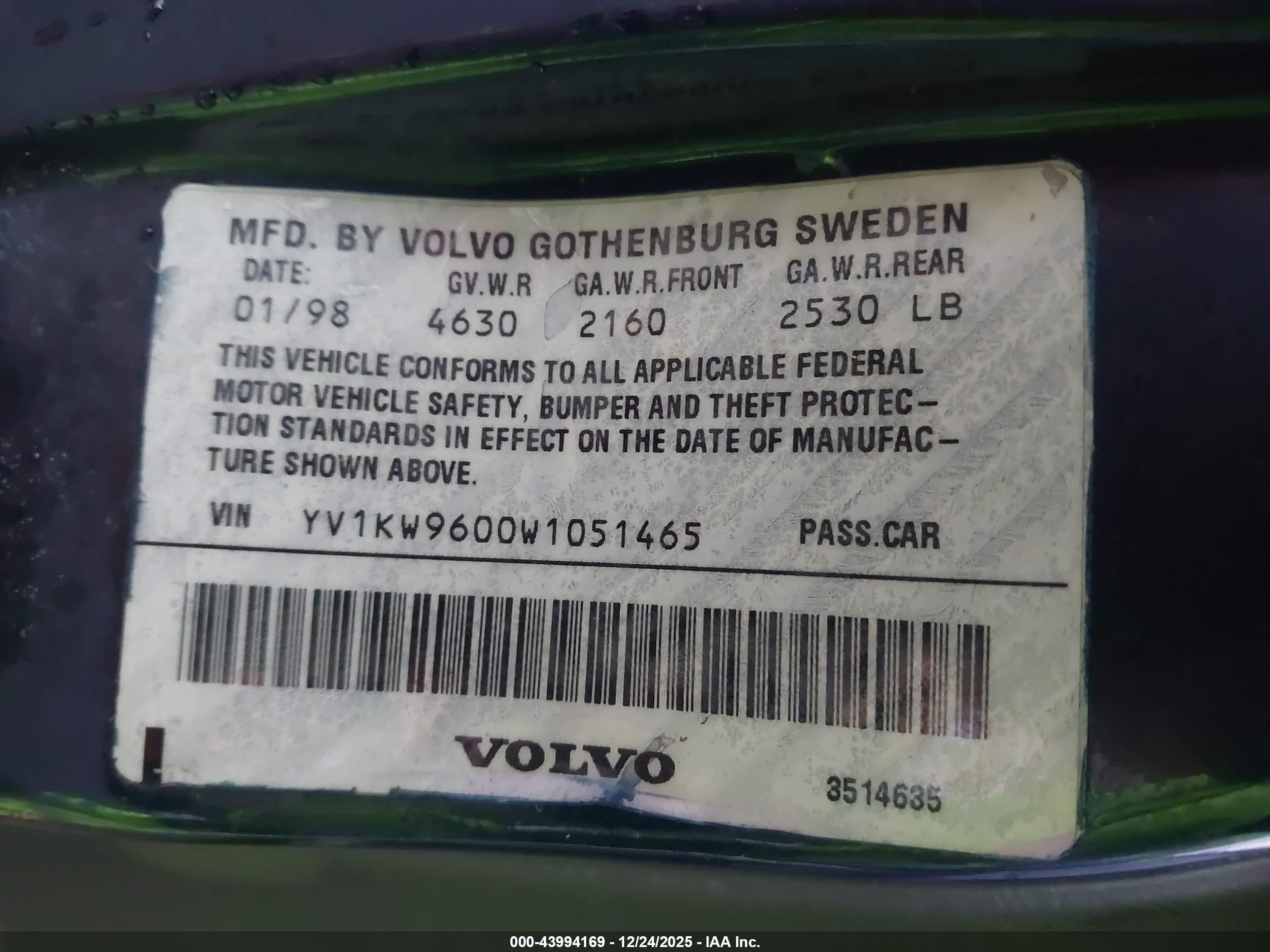 1998 Volvo V90   Blue vin: YV1KW9600W1051465