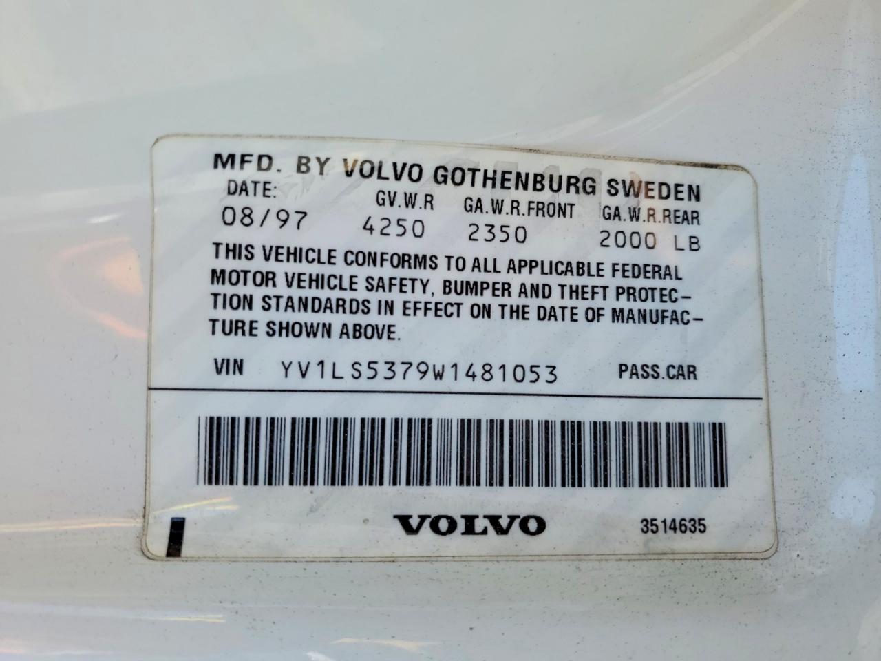 1998 Volvo S70 T5 Turbo White vin: YV1LS5379W1481053