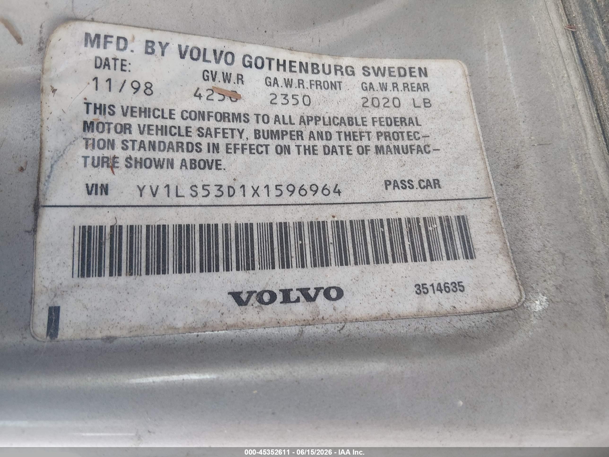 1999 Volvo S70 T5 Tan vin: YV1LS53D1X1596964