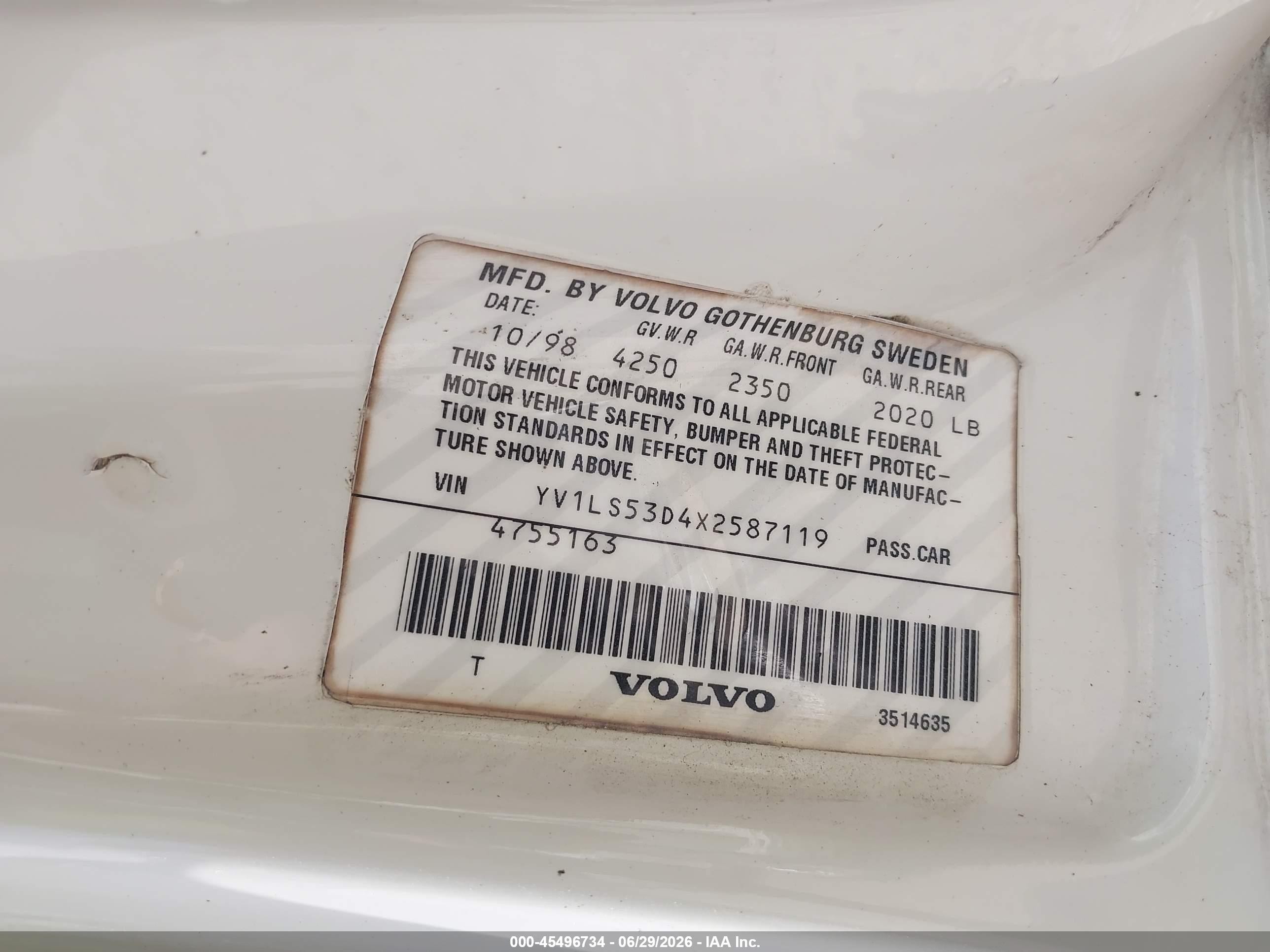 1999 Volvo S70 T5 White vin: YV1LS53D4X2587119