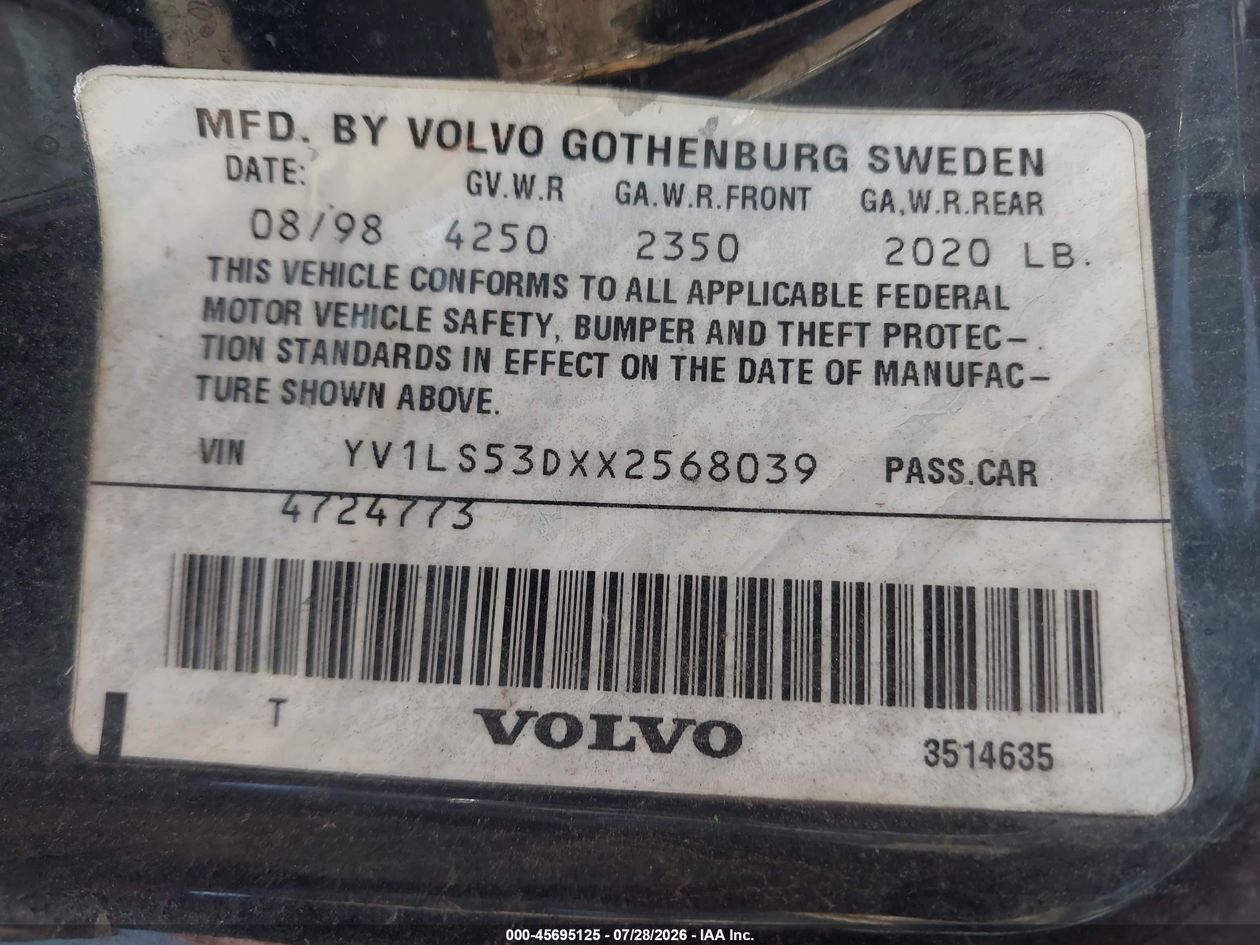 1999 Volvo S70 T5 Black vin: YV1LS53DXX2568039