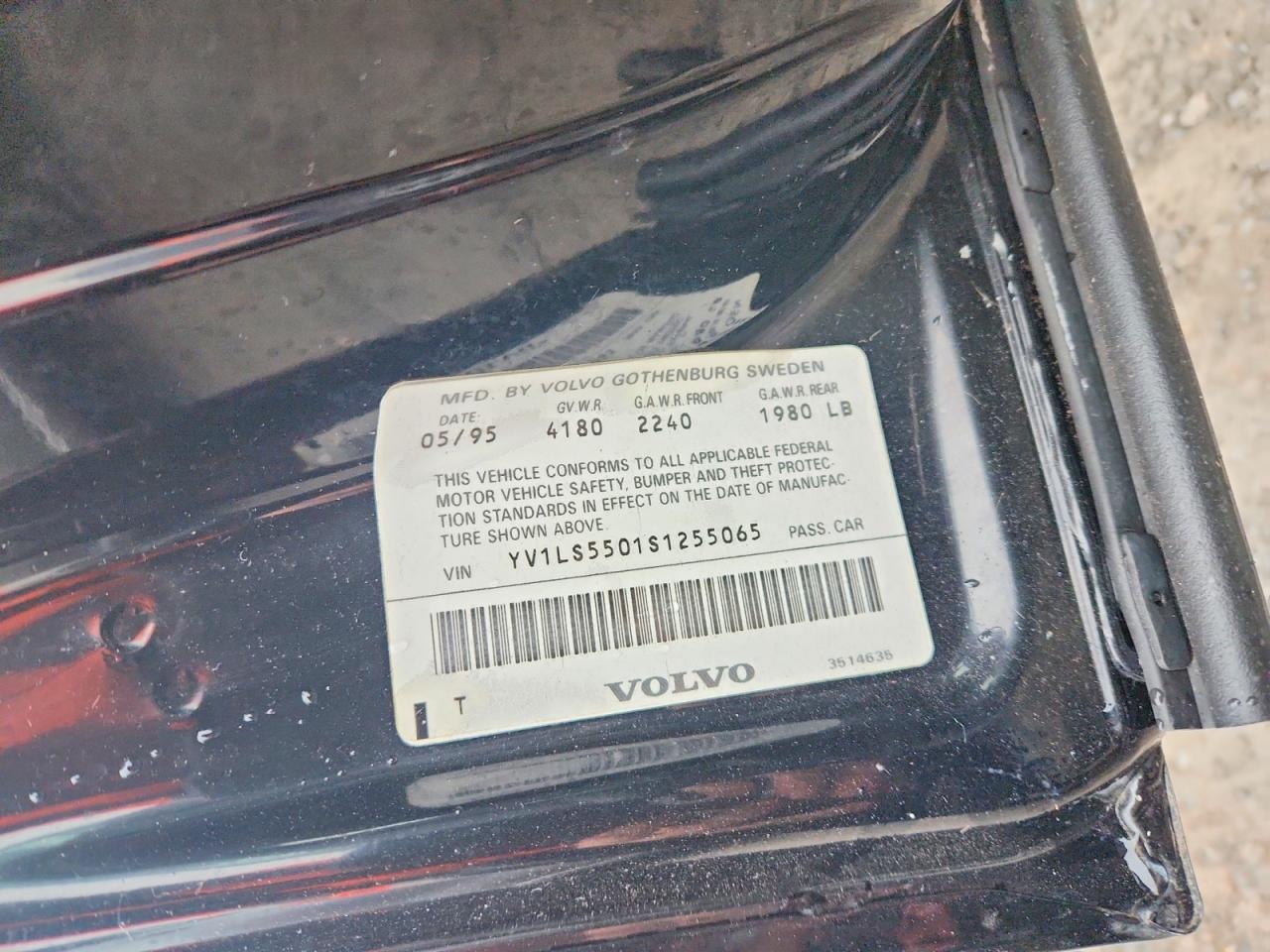 1995 Volvo 850 Base Black vin: YV1LS5501S1255065
