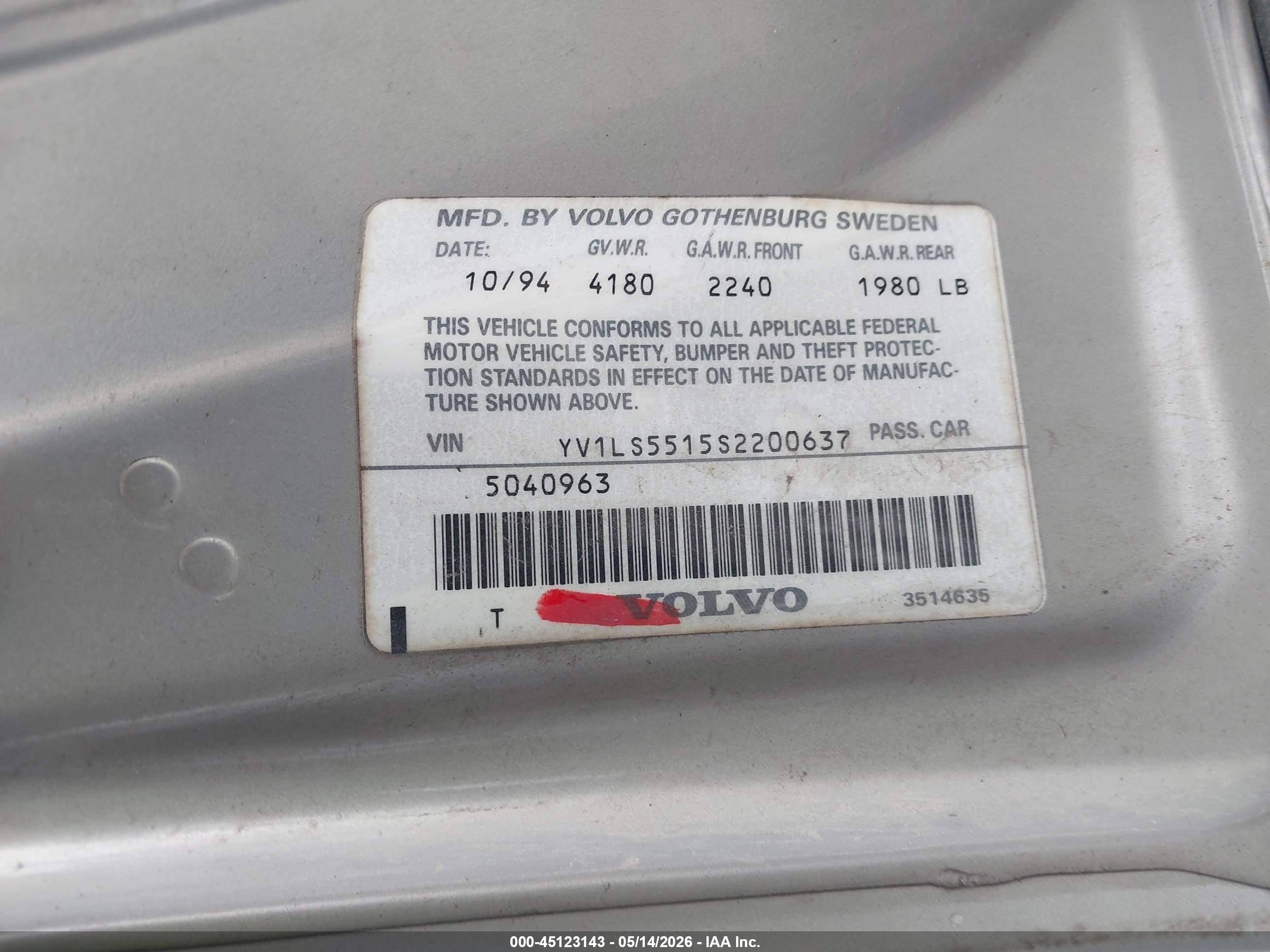 1995 Volvo 850 Glt Gray vin: YV1LS5515S2200637