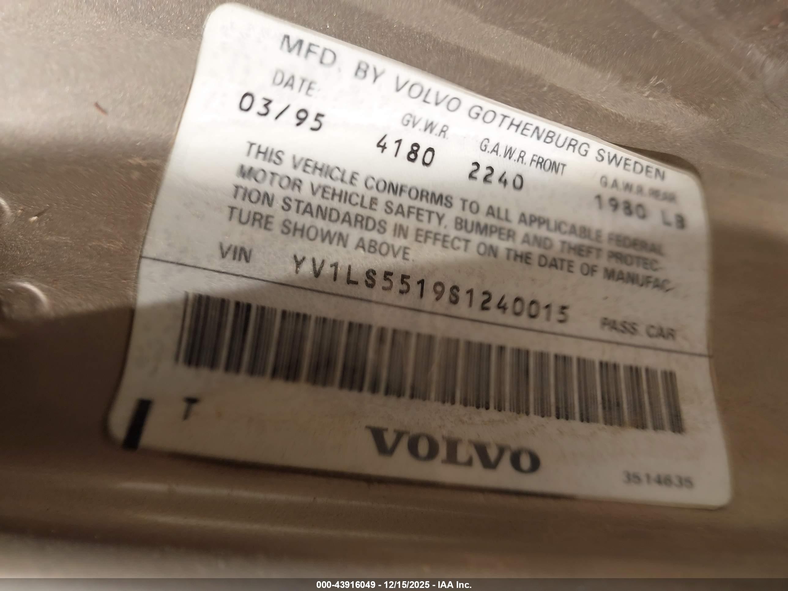 1995 Volvo 850 Glt Brown vin: YV1LS5519S1240015