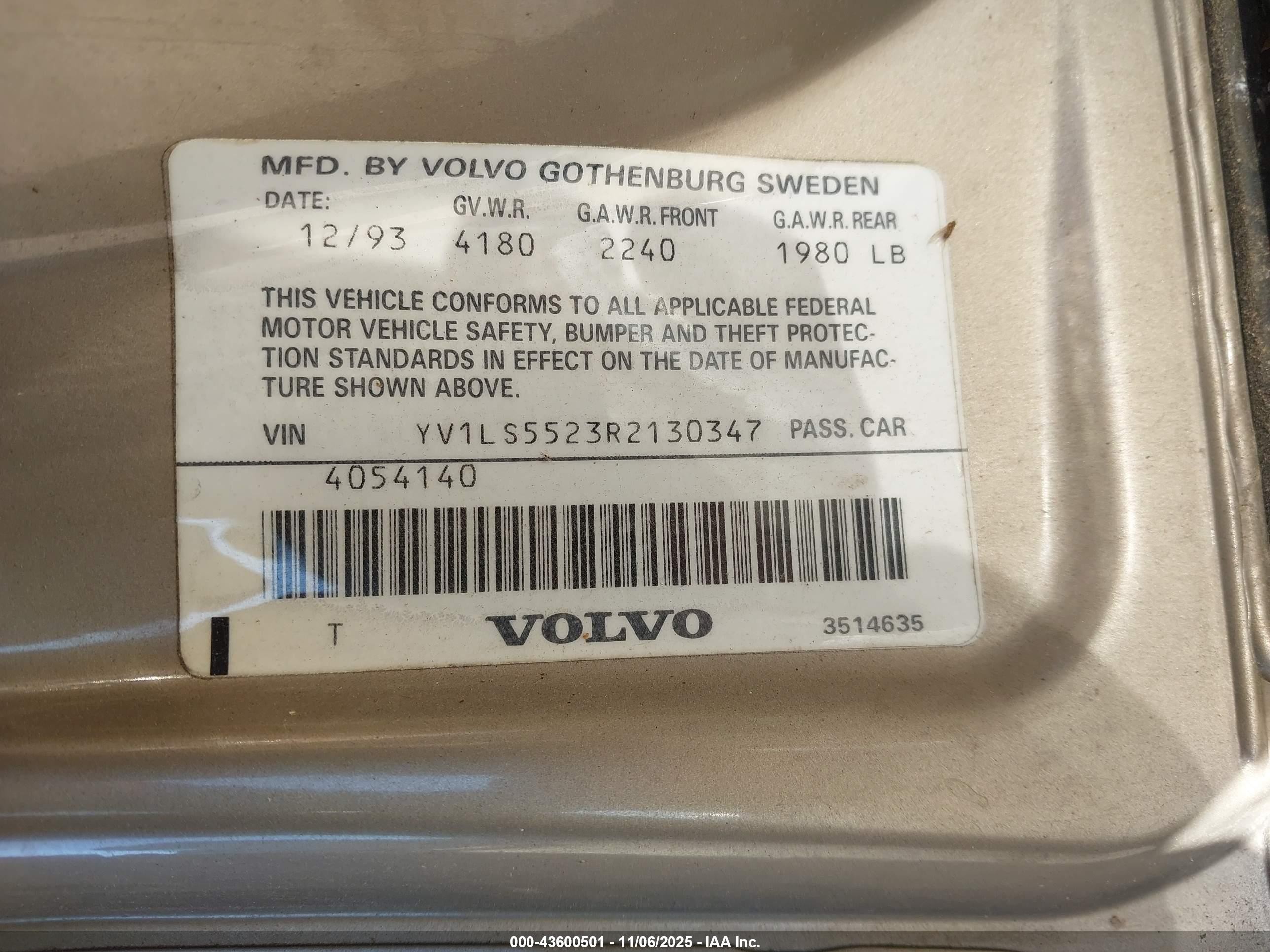 1994 Volvo 850   Gold vin: YV1LS5523R2130347
