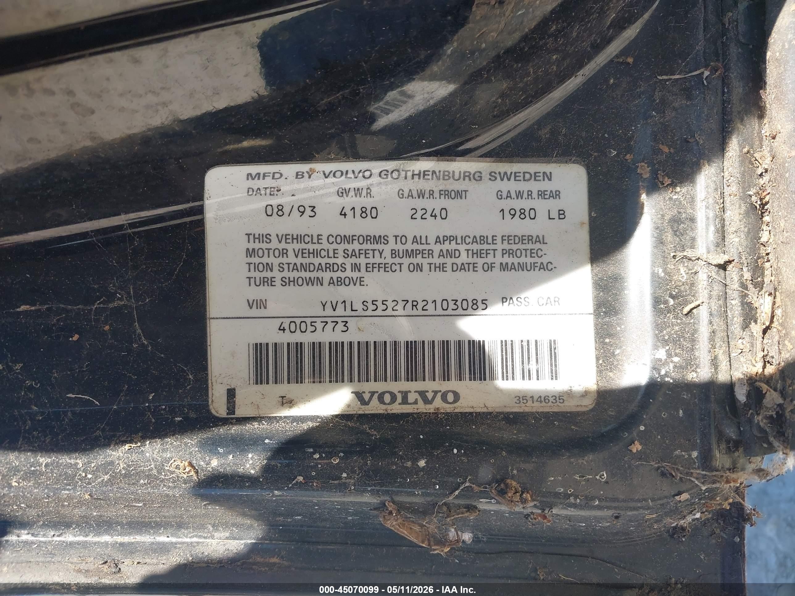 1994 Volvo 850   Black vin: YV1LS5527R2103085