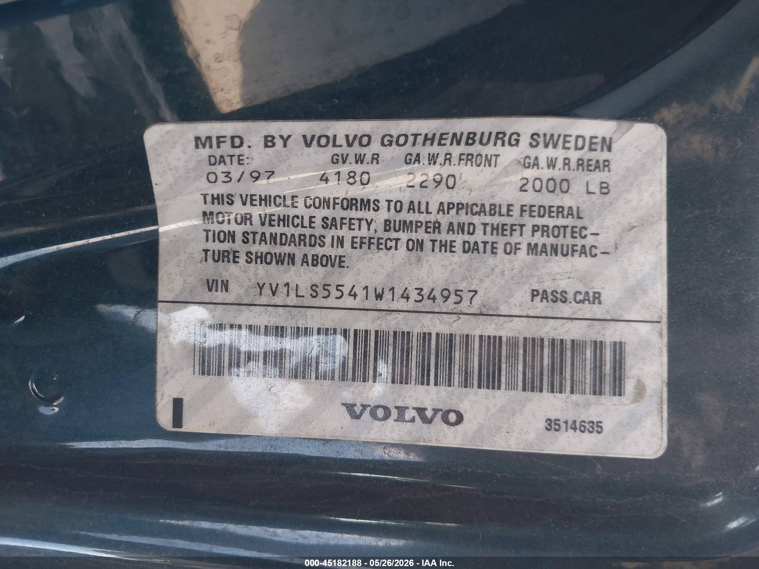 1998 Volvo S70 Gtas/gtms Green vin: YV1LS5541W1434957