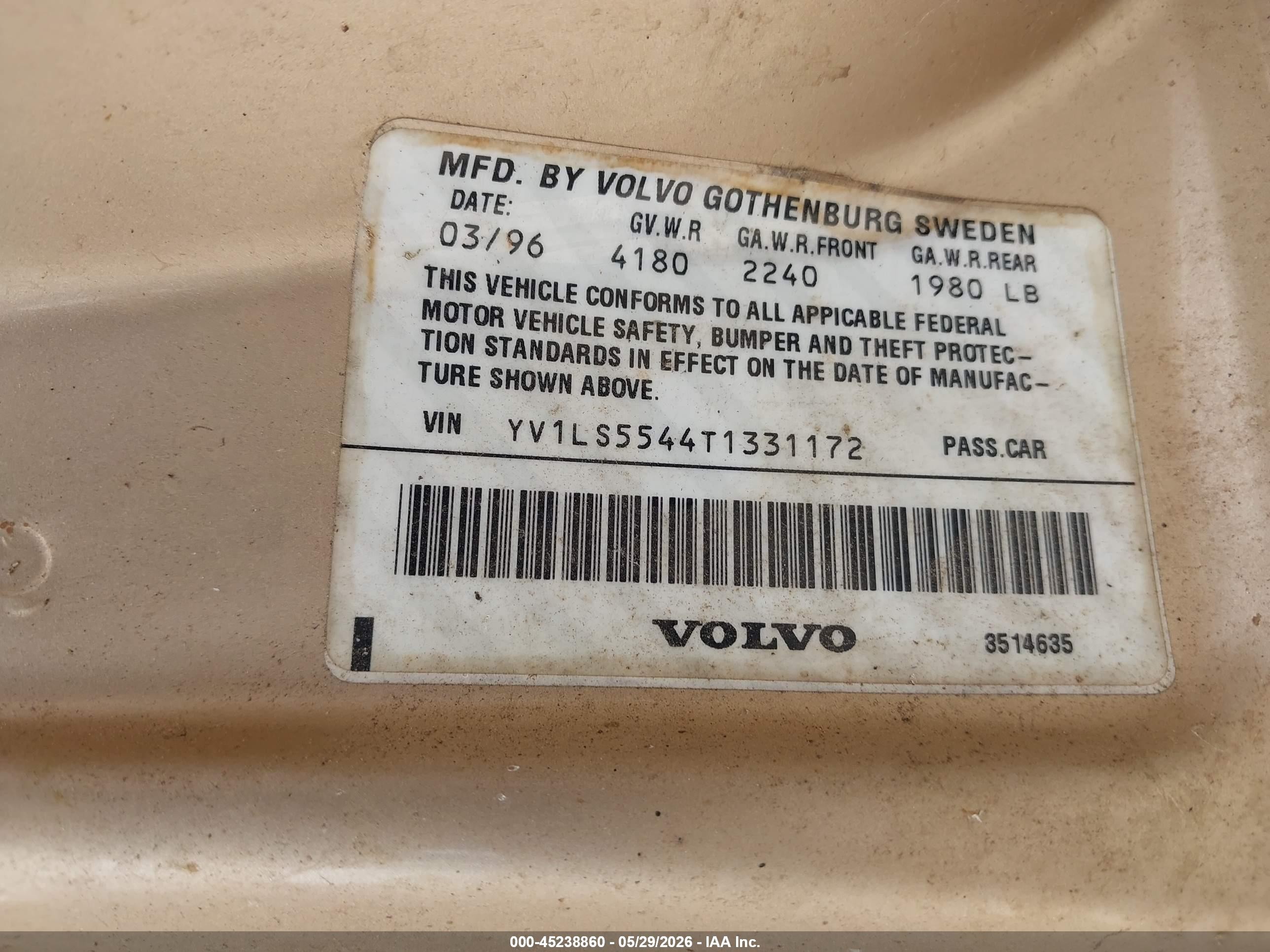 1996 Volvo 850 Glt Коричневый vin: YV1LS5544T1331172