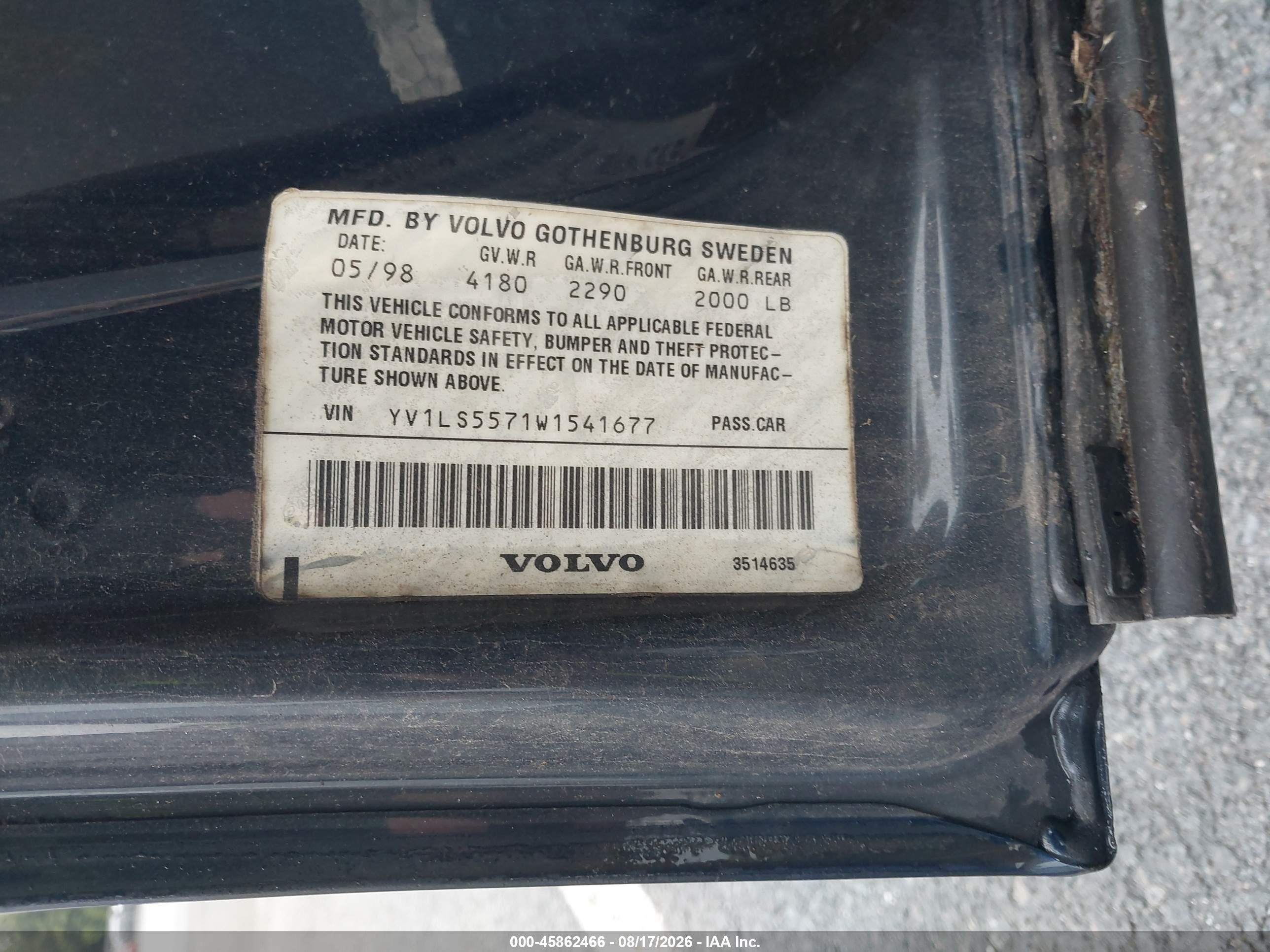 1998 Volvo S70 Gtas/gtms Blue vin: YV1LS5571W1541677