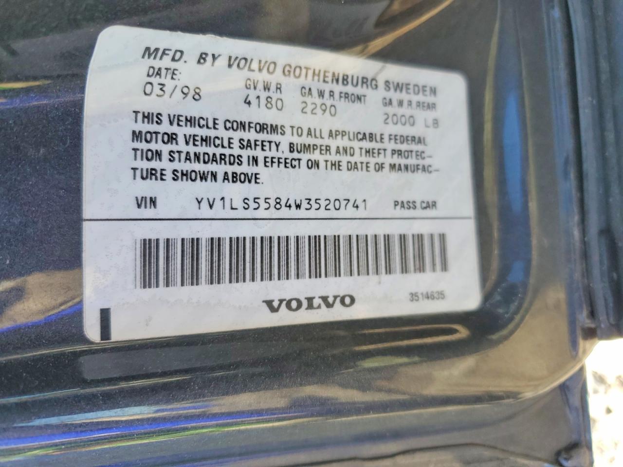 1998 Volvo S70 Black vin: YV1LS5584W3520741