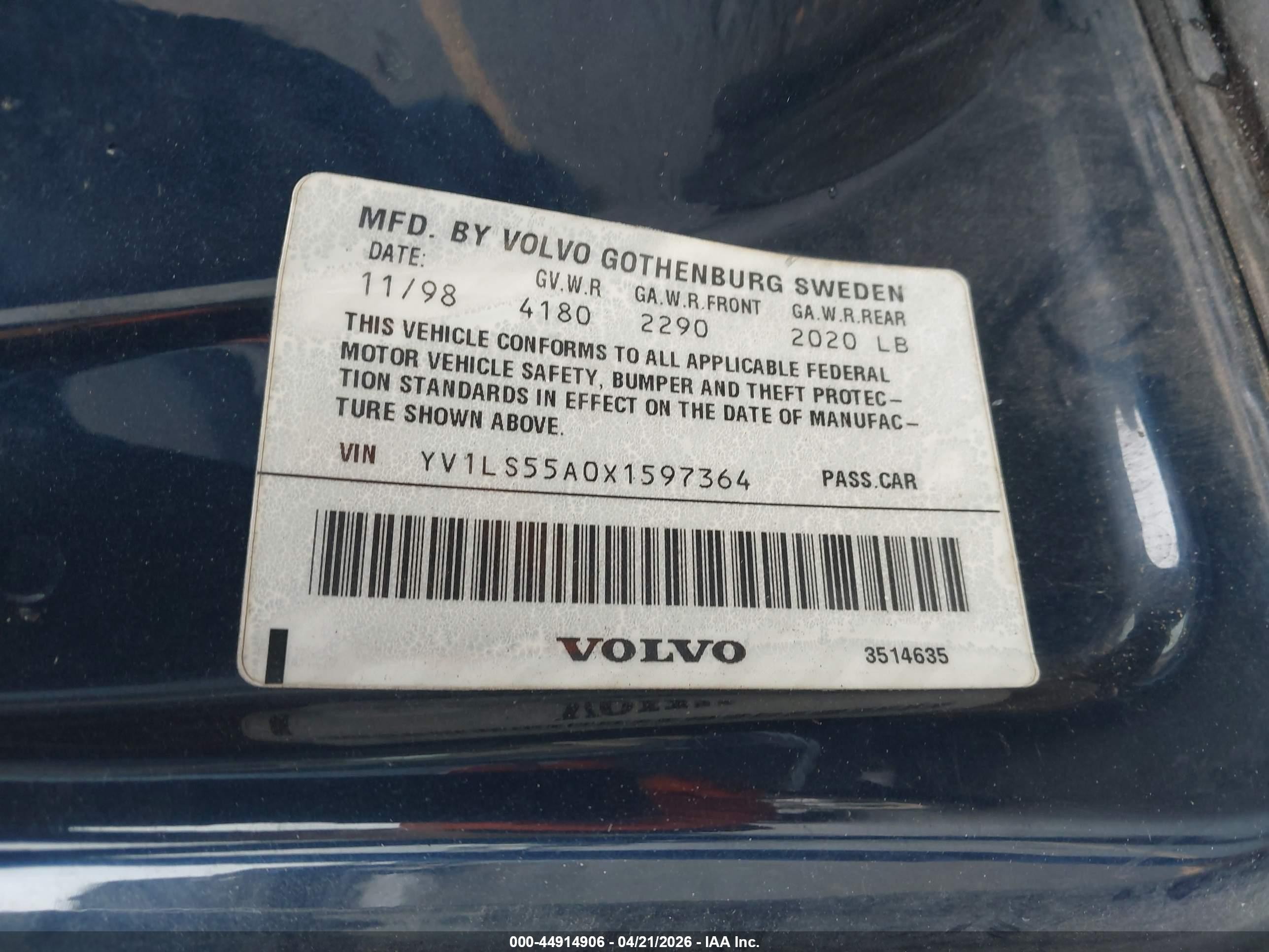 1999 Volvo S70   Blue vin: YV1LS55A0X1597364