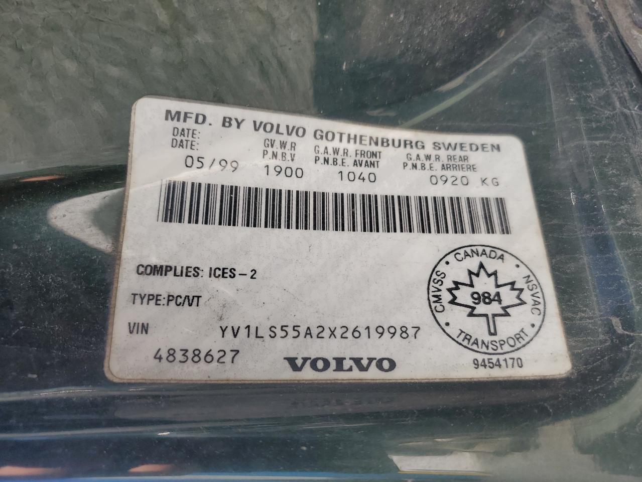 1999 Volvo S70 Green vin: YV1LS55A2X2619987