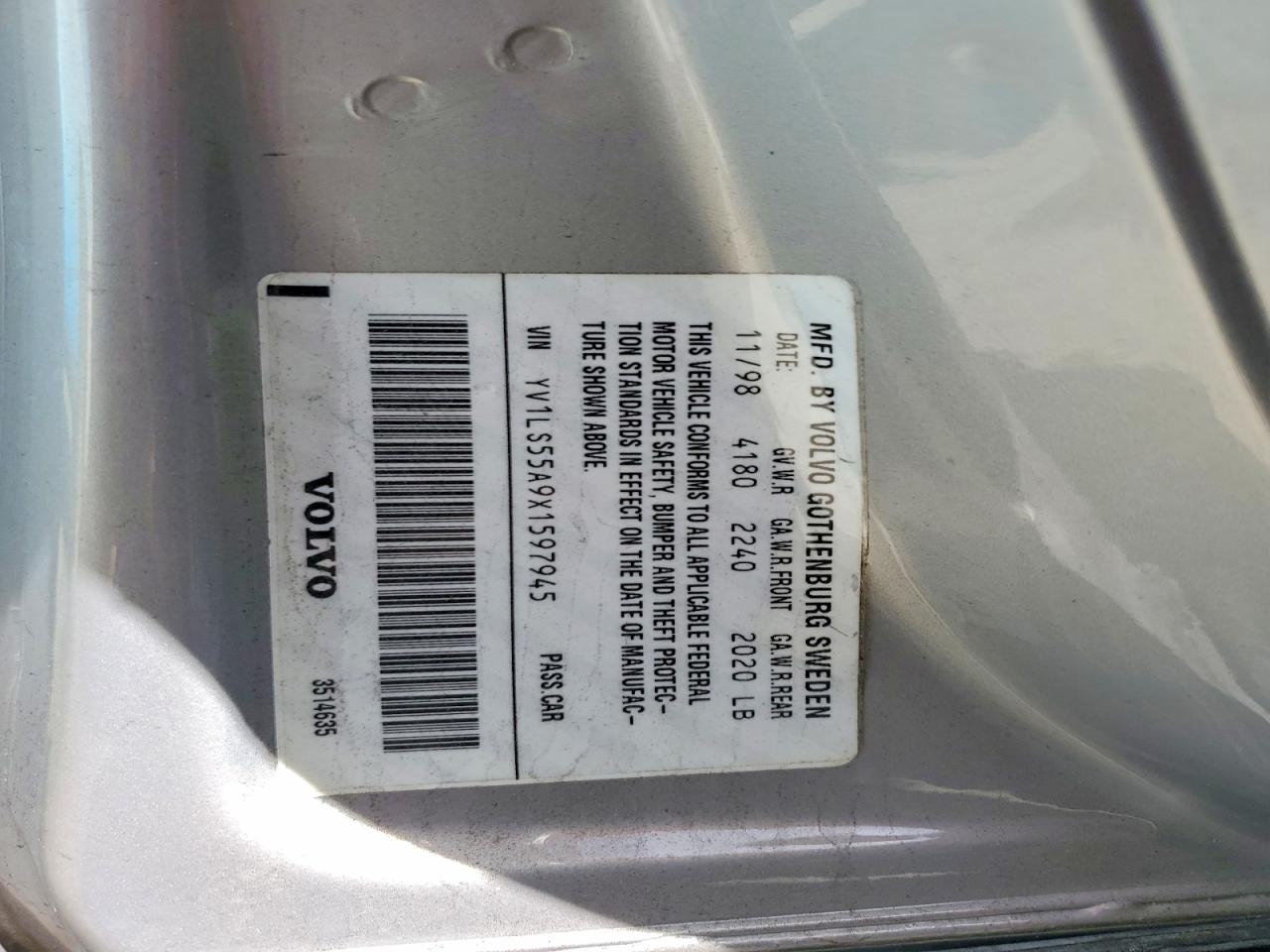 1999 Volvo S70 Silver vin: YV1LS55A9X1597945