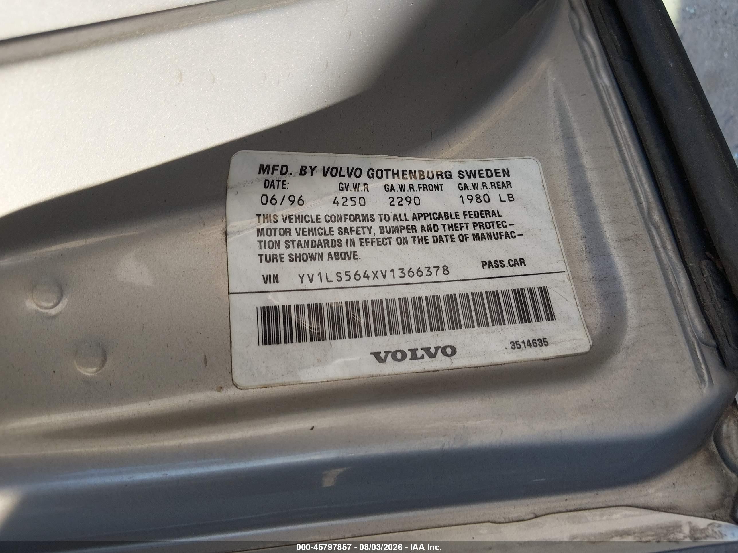 1997 Volvo 850 Glt Silver vin: YV1LS564XV1366378