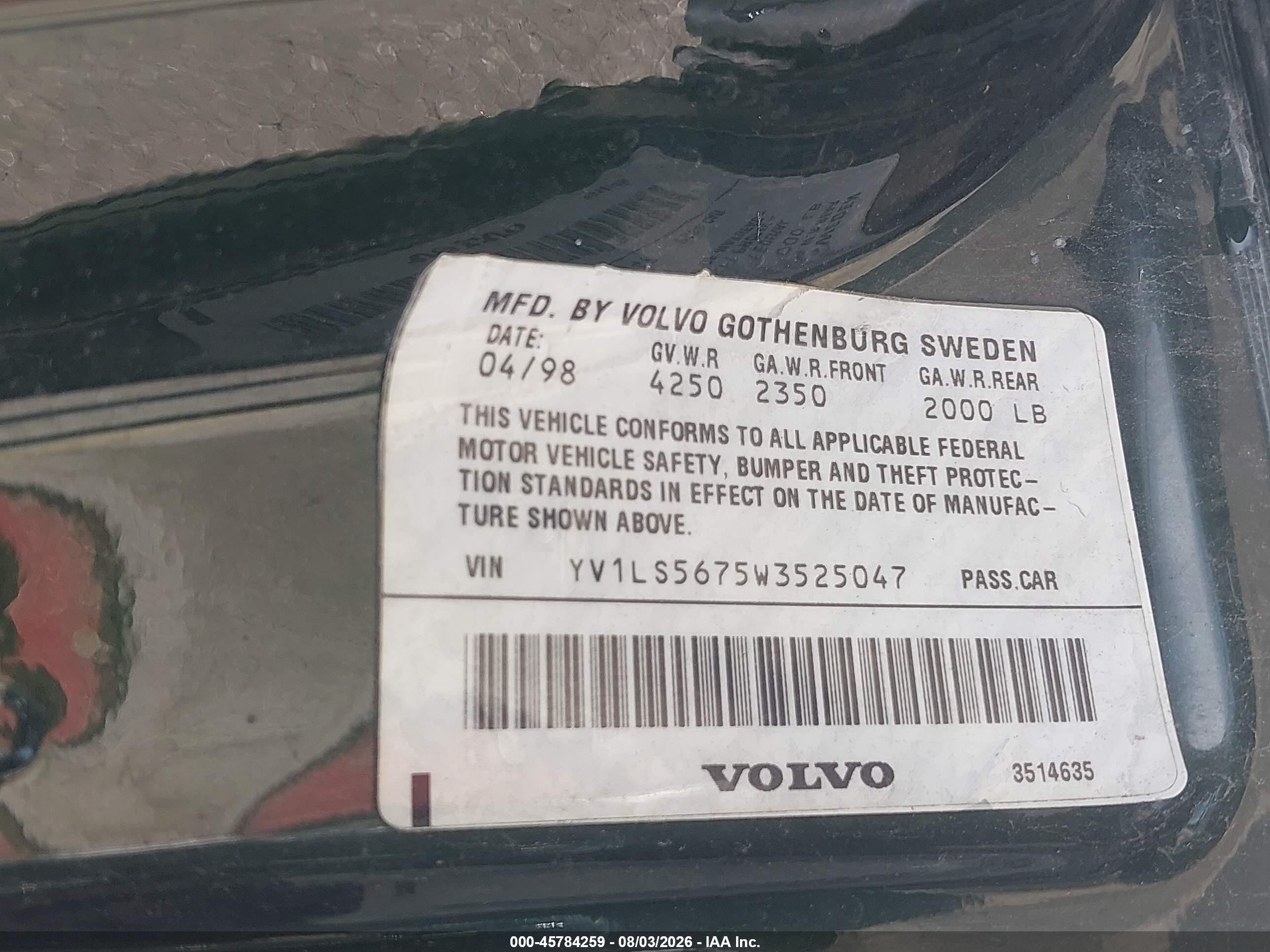 1998 Volvo S70 Glt Green vin: YV1LS5675W3525047
