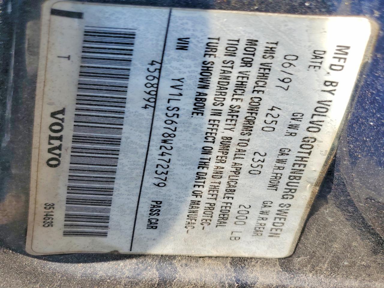 1998 Volvo S70 Glt Blue vin: YV1LS5678W2472379
