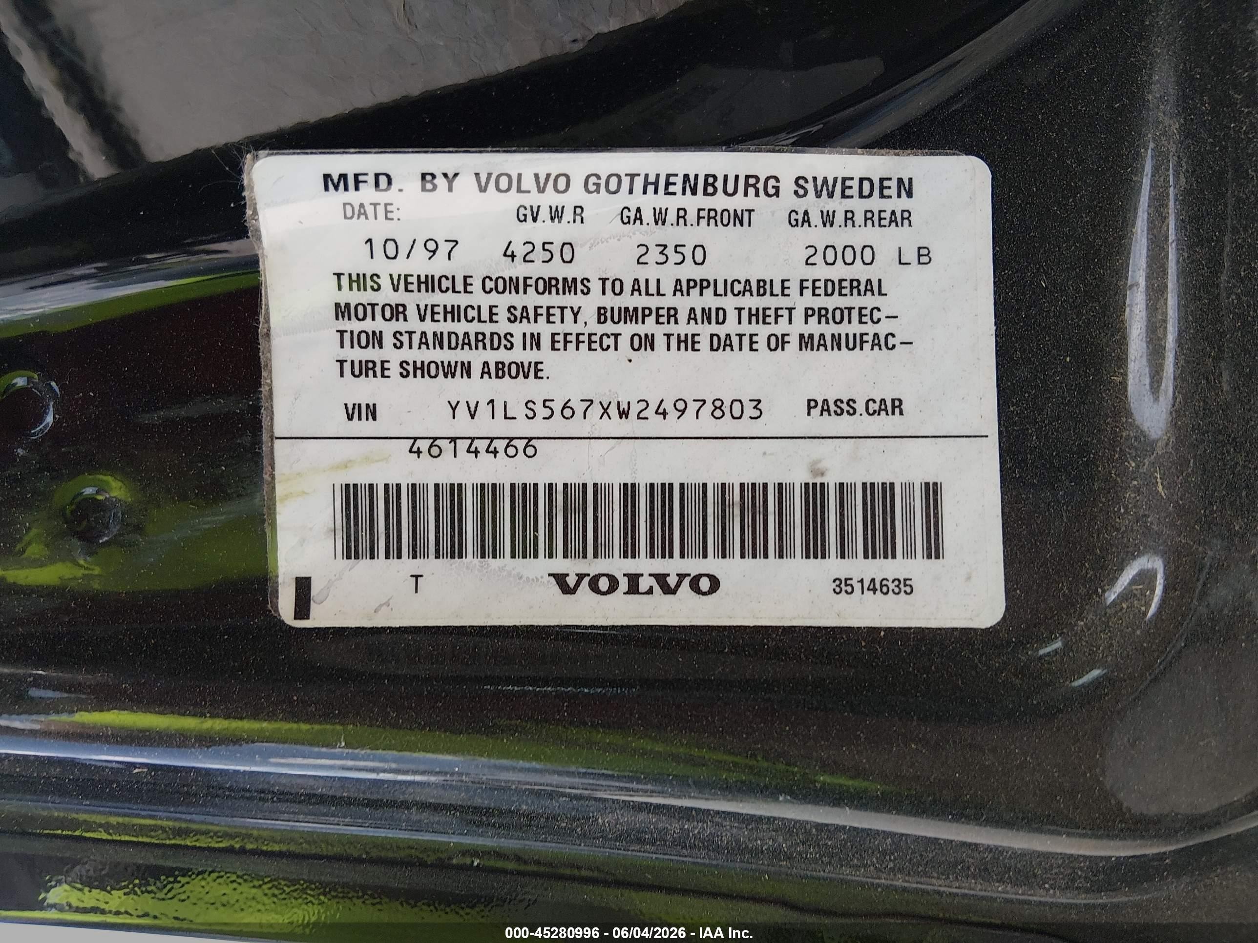 1998 Volvo S70 Glt Black vin: YV1LS567XW2497803