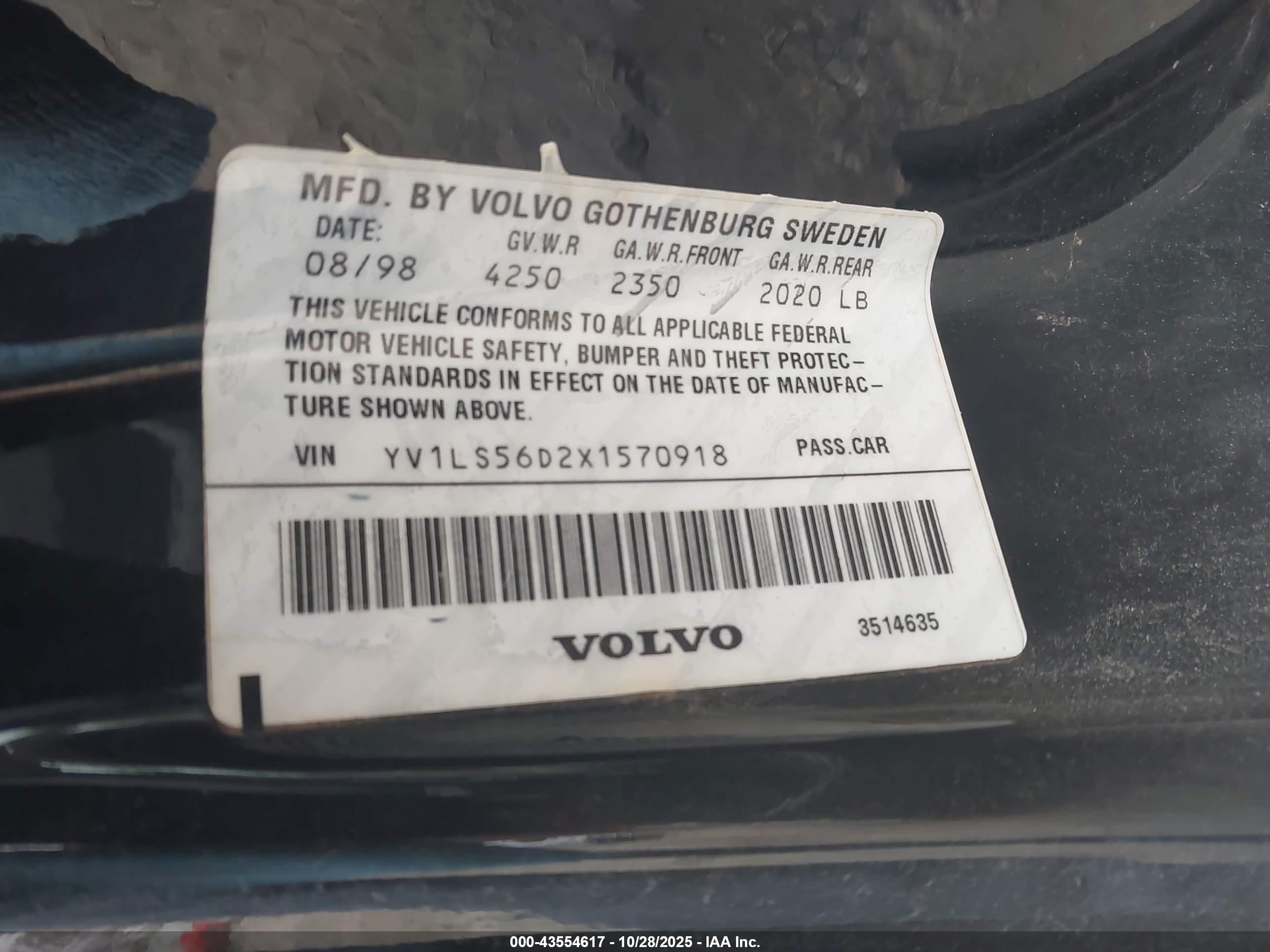 1999 Volvo S70 Glt Black vin: YV1LS56D2X1570918