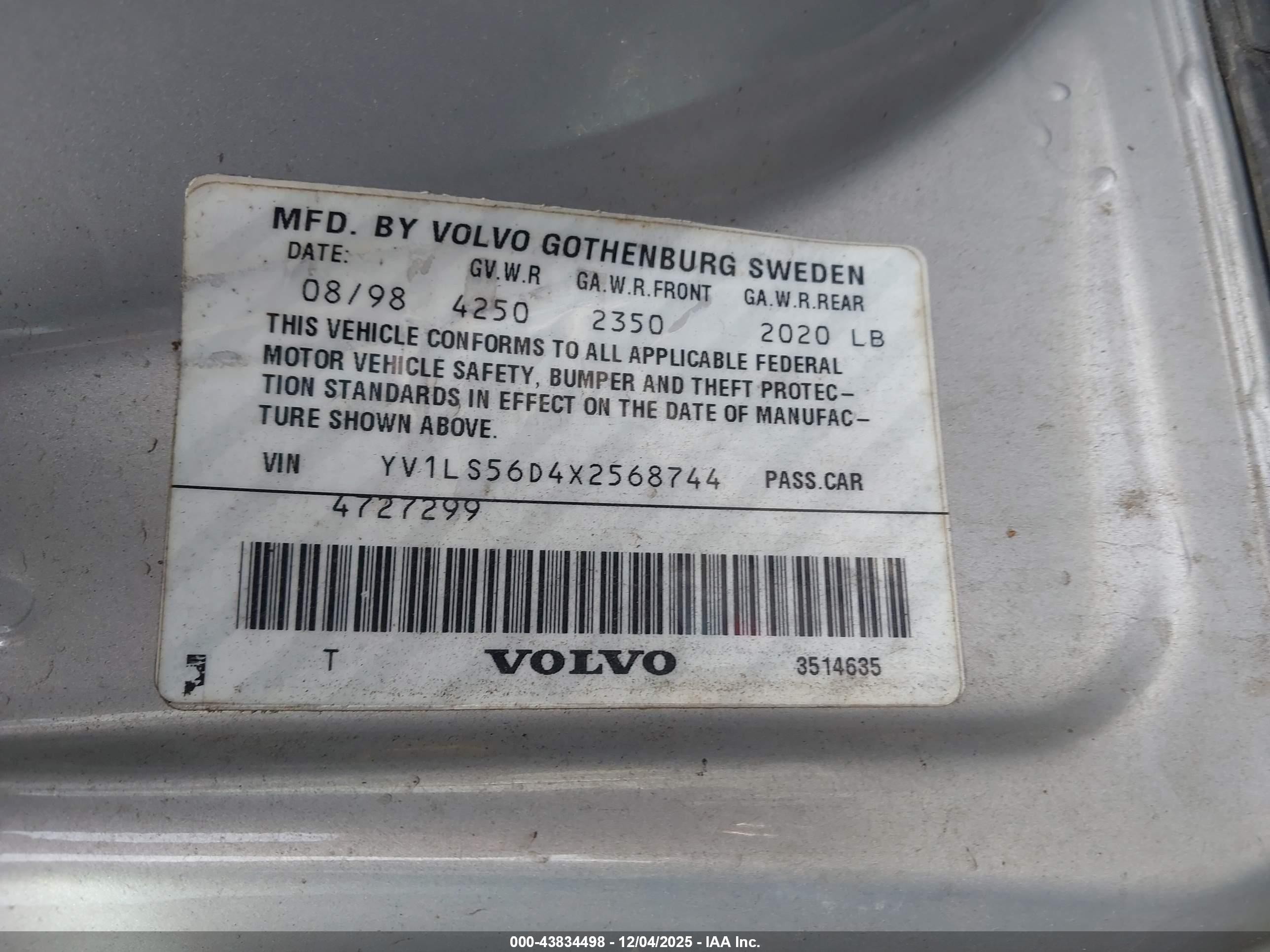 1999 Volvo S70 Glt Silver vin: YV1LS56D4X2568744
