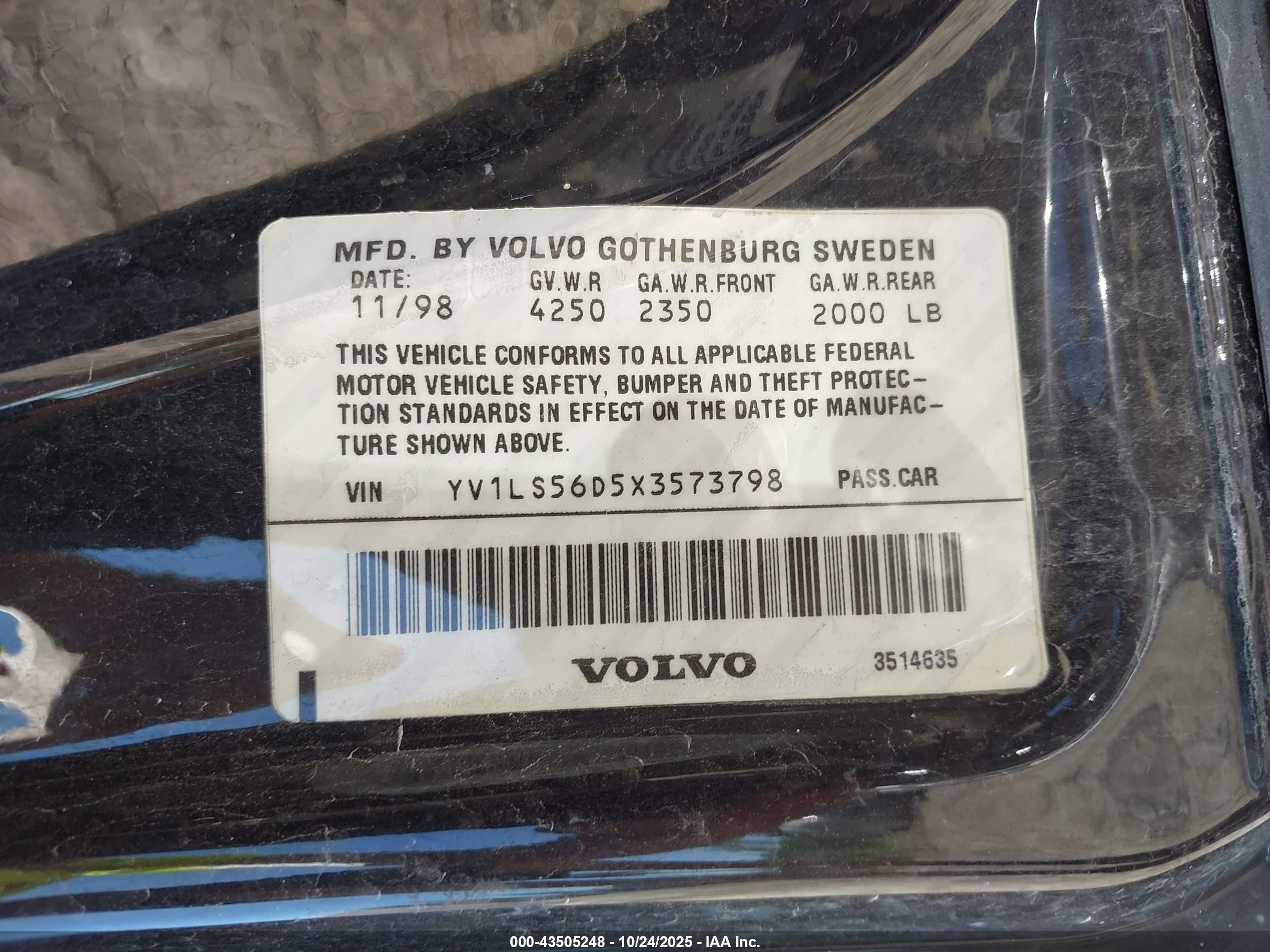 1999 Volvo S70 Glt Black vin: YV1LS56D5X3573798