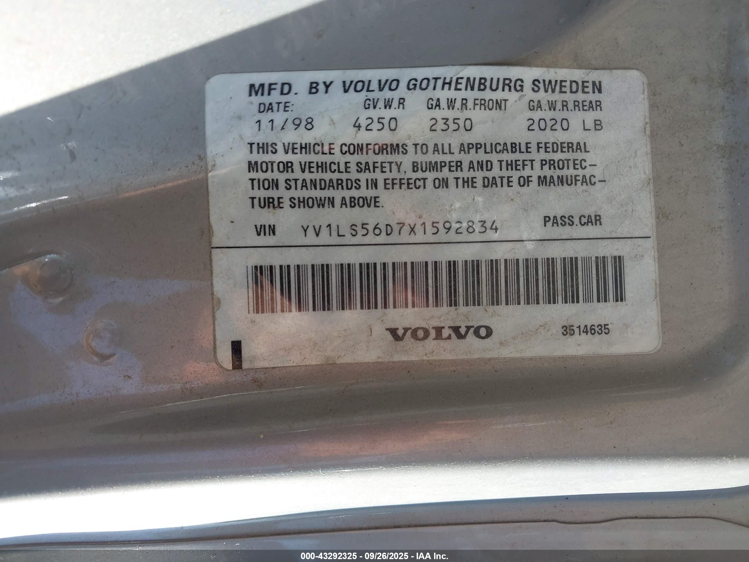 1999 Volvo S70 Glt Silver vin: YV1LS56D7X1592834