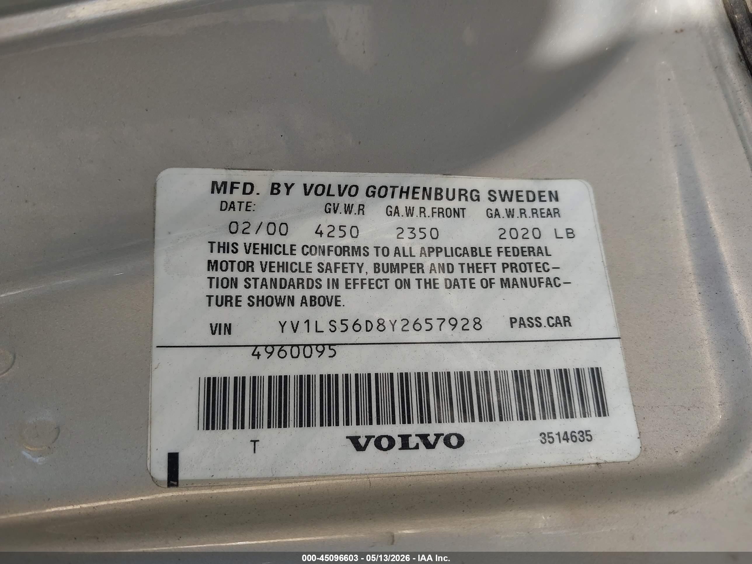 2000 Volvo S70 Glt/glt Se Gray vin: YV1LS56D8Y2657928
