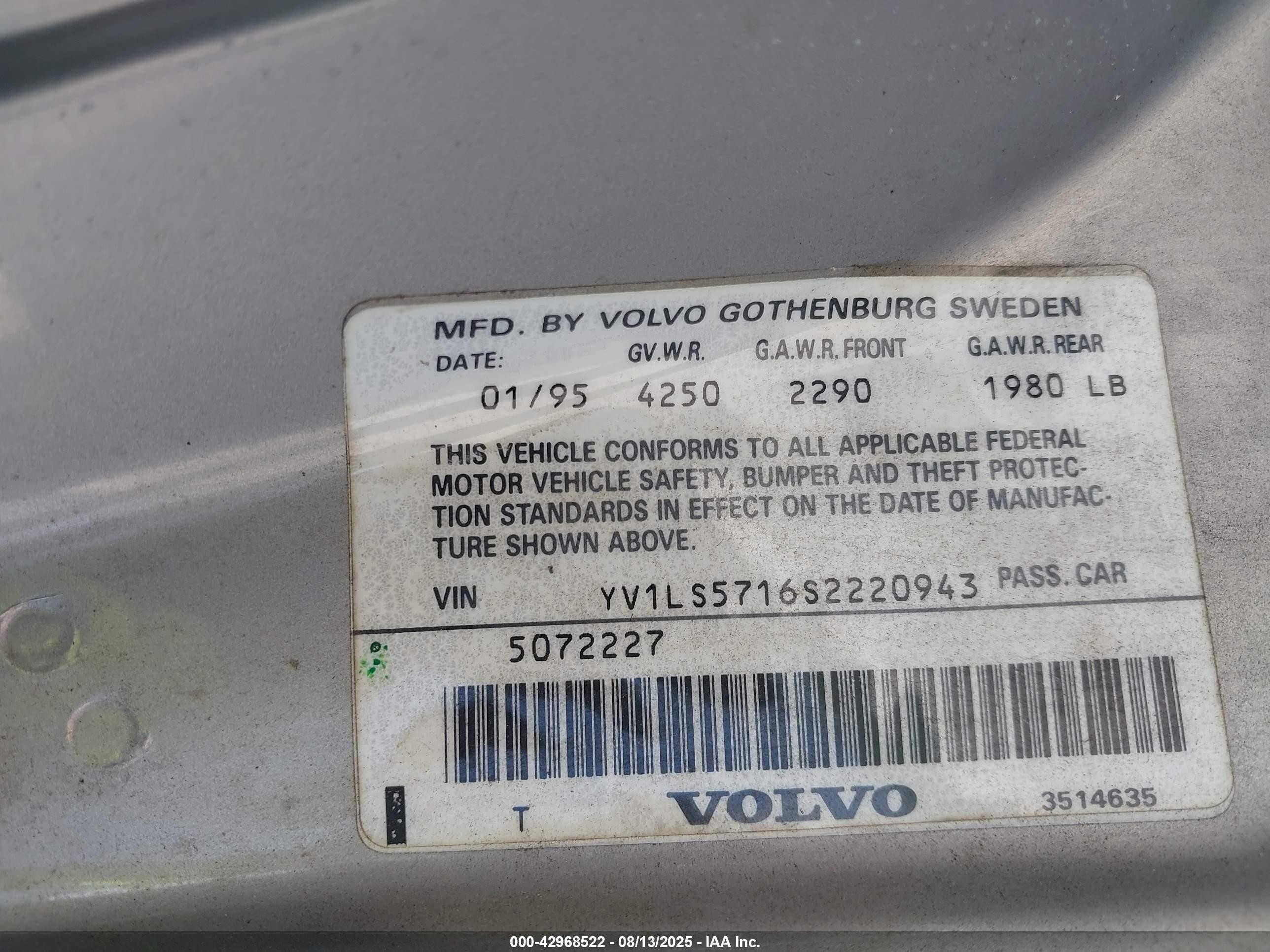 1995 Volvo 850   Бежевый vin: YV1LS5716S2220943