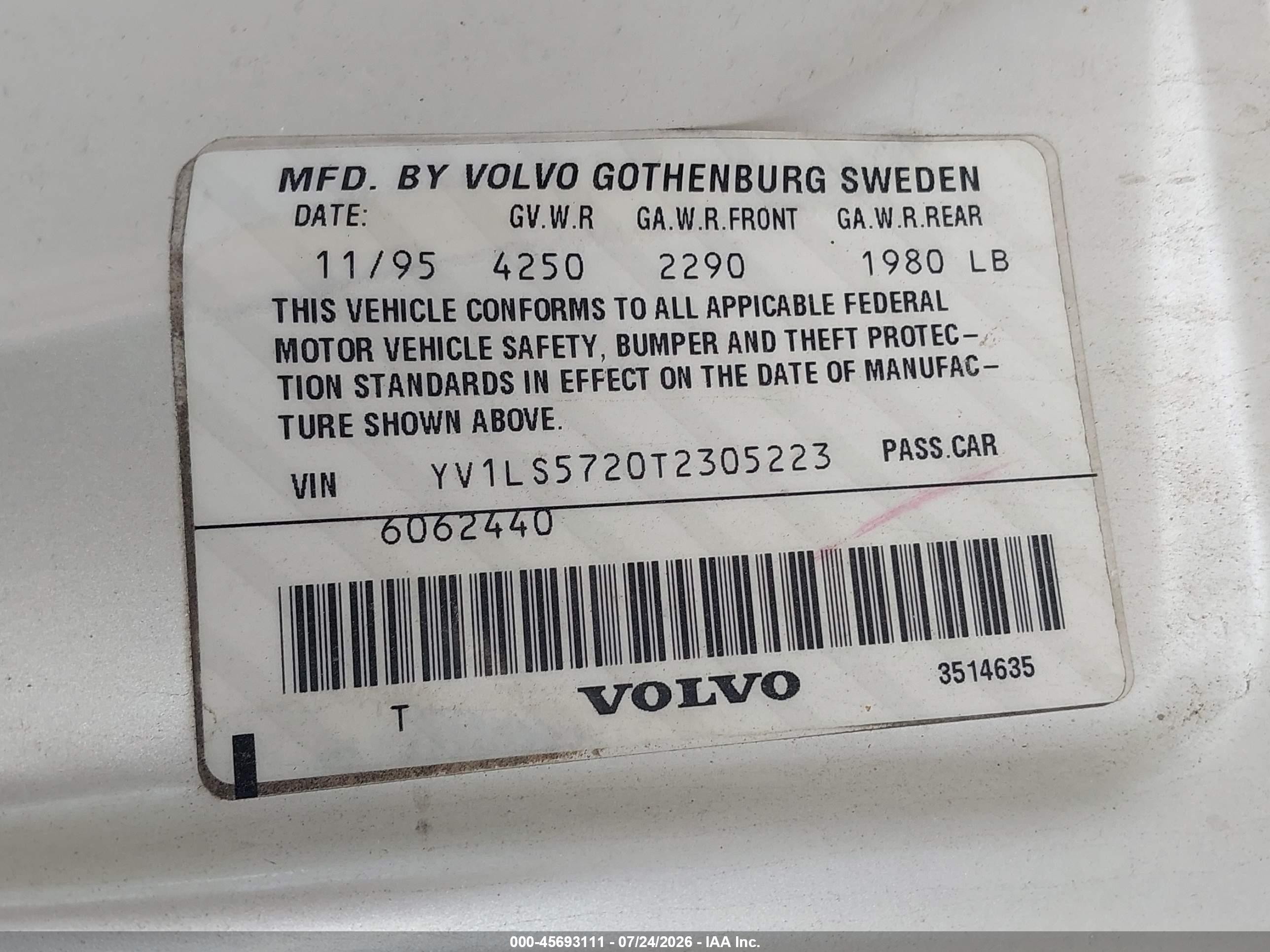 1996 Volvo 850   Cream vin: YV1LS5720T2305223