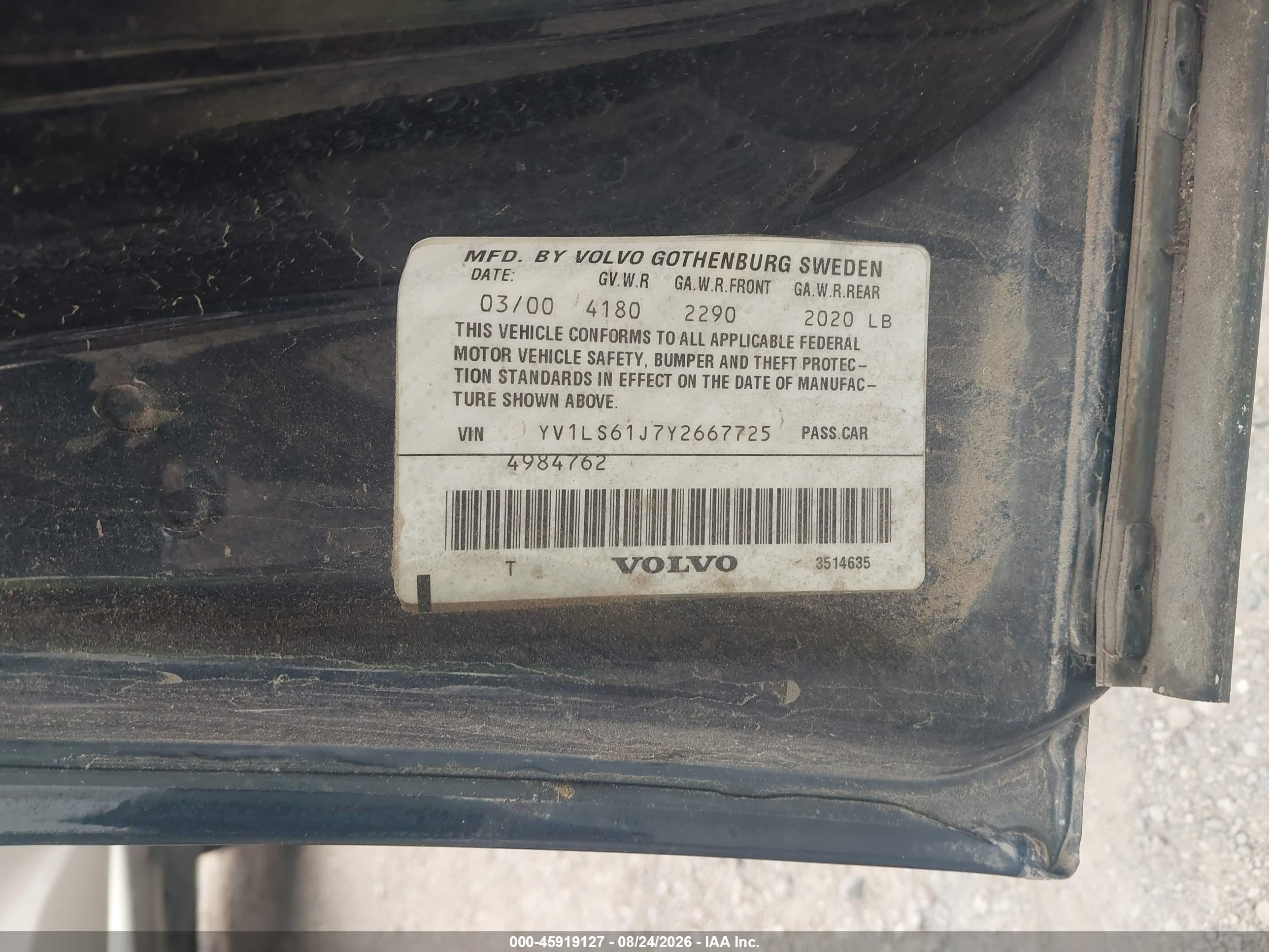 2000 Volvo S70 Se Blue vin: YV1LS61J7Y2667725