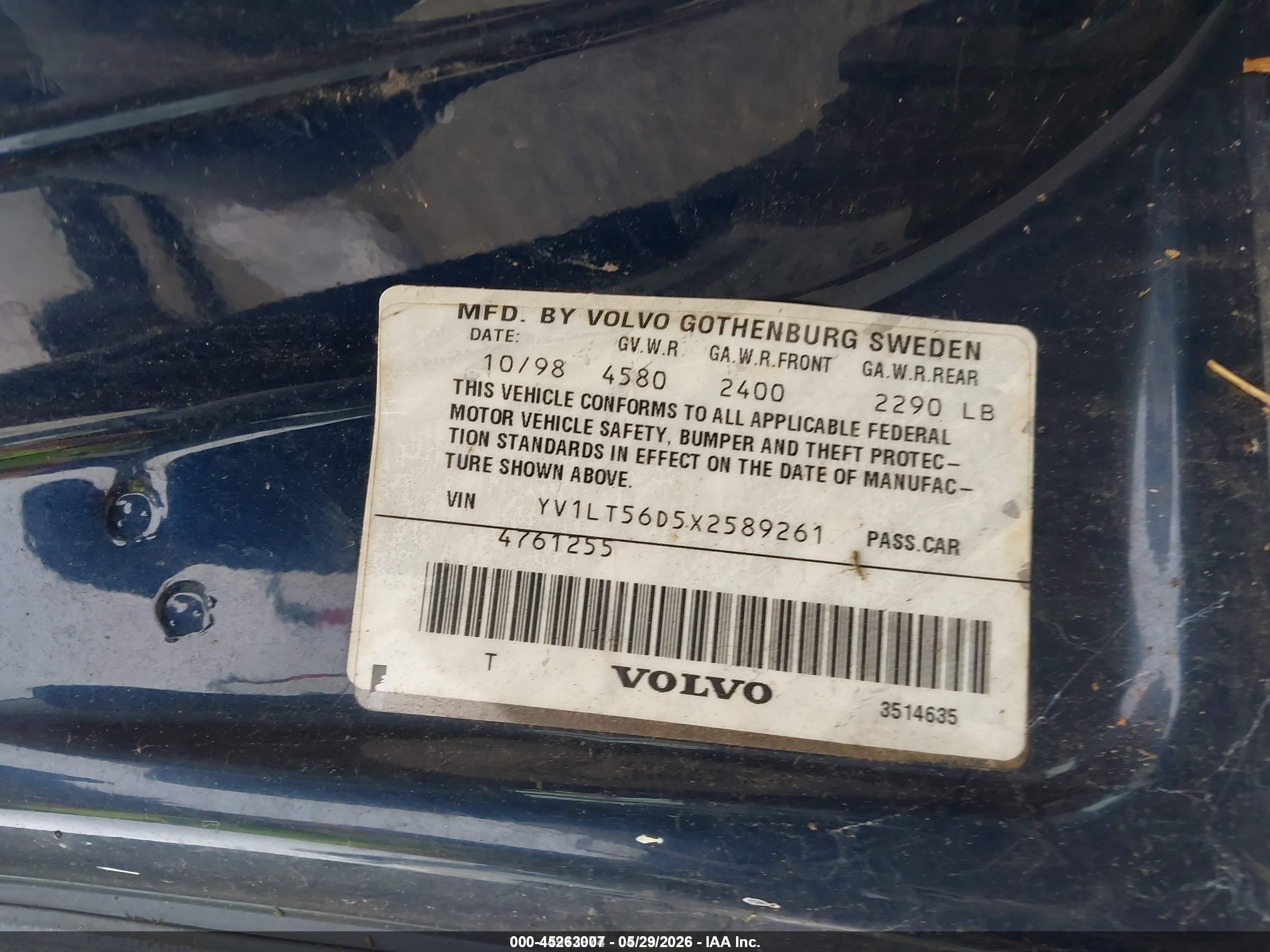 1999 Volvo S70   Blue vin: YV1LT56D5X2589261