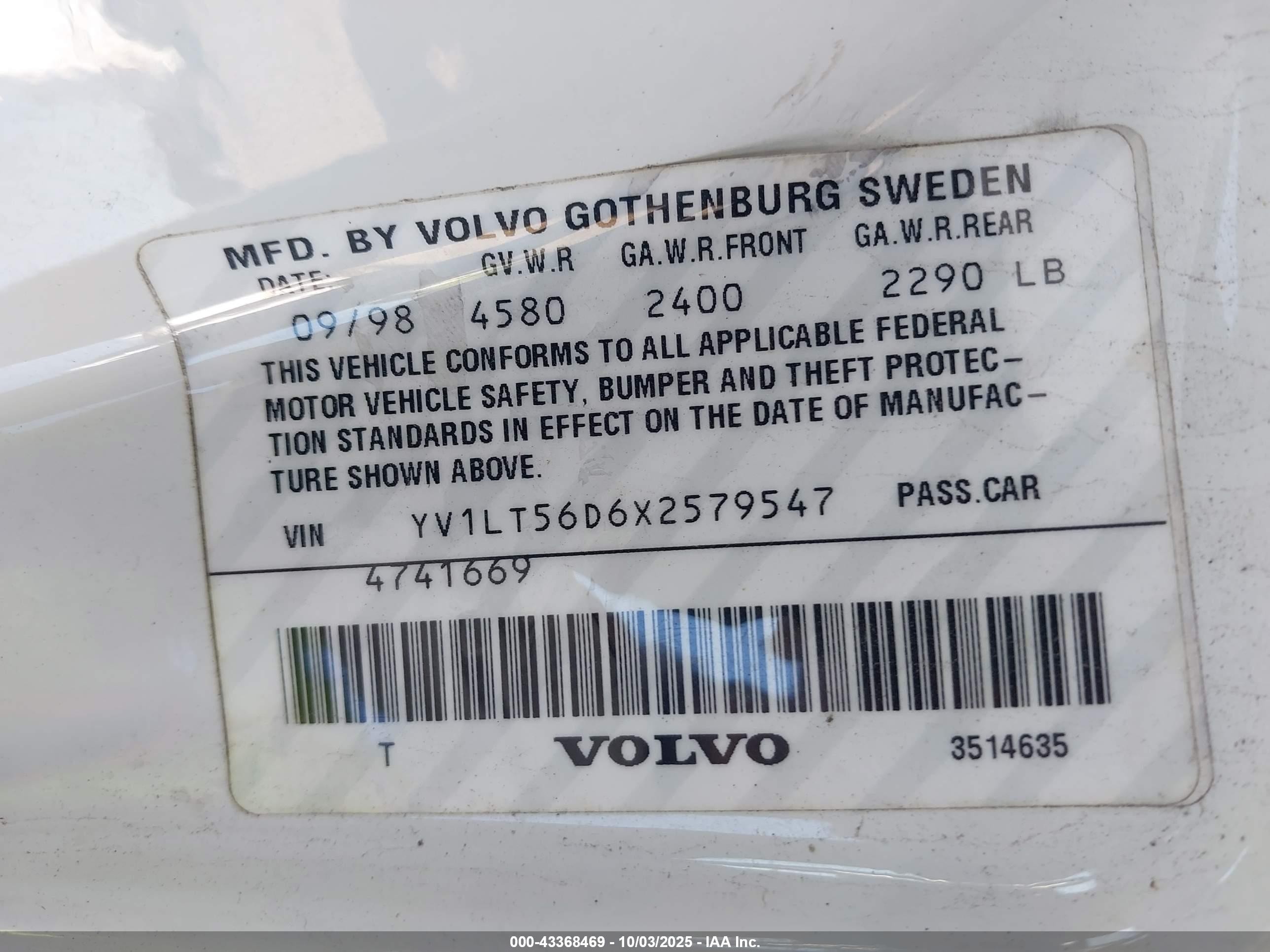 1999 Volvo S70   Белый vin: YV1LT56D6X2579547