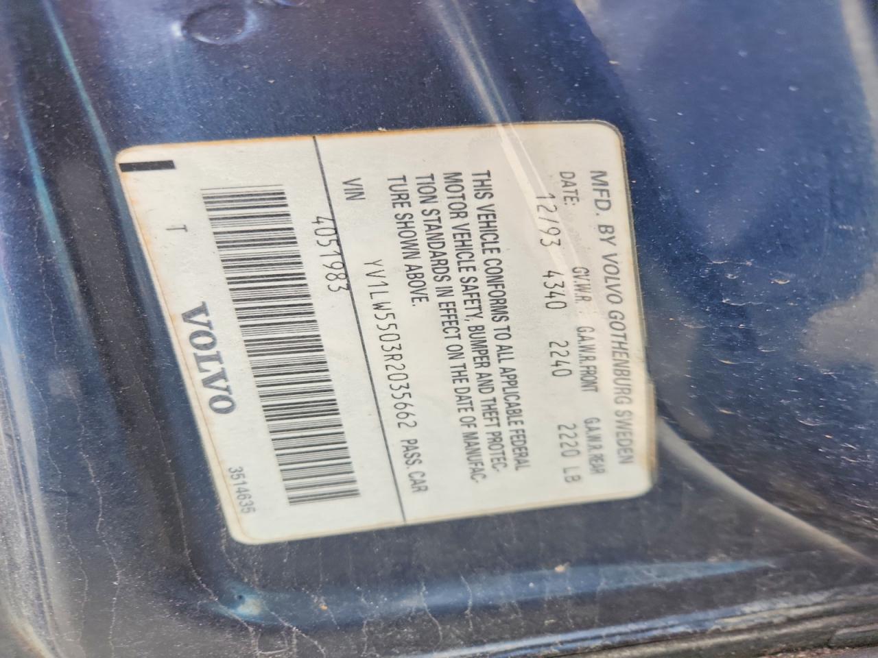 1994 Volv 850 Blue vin: YV1LW5503R2035662