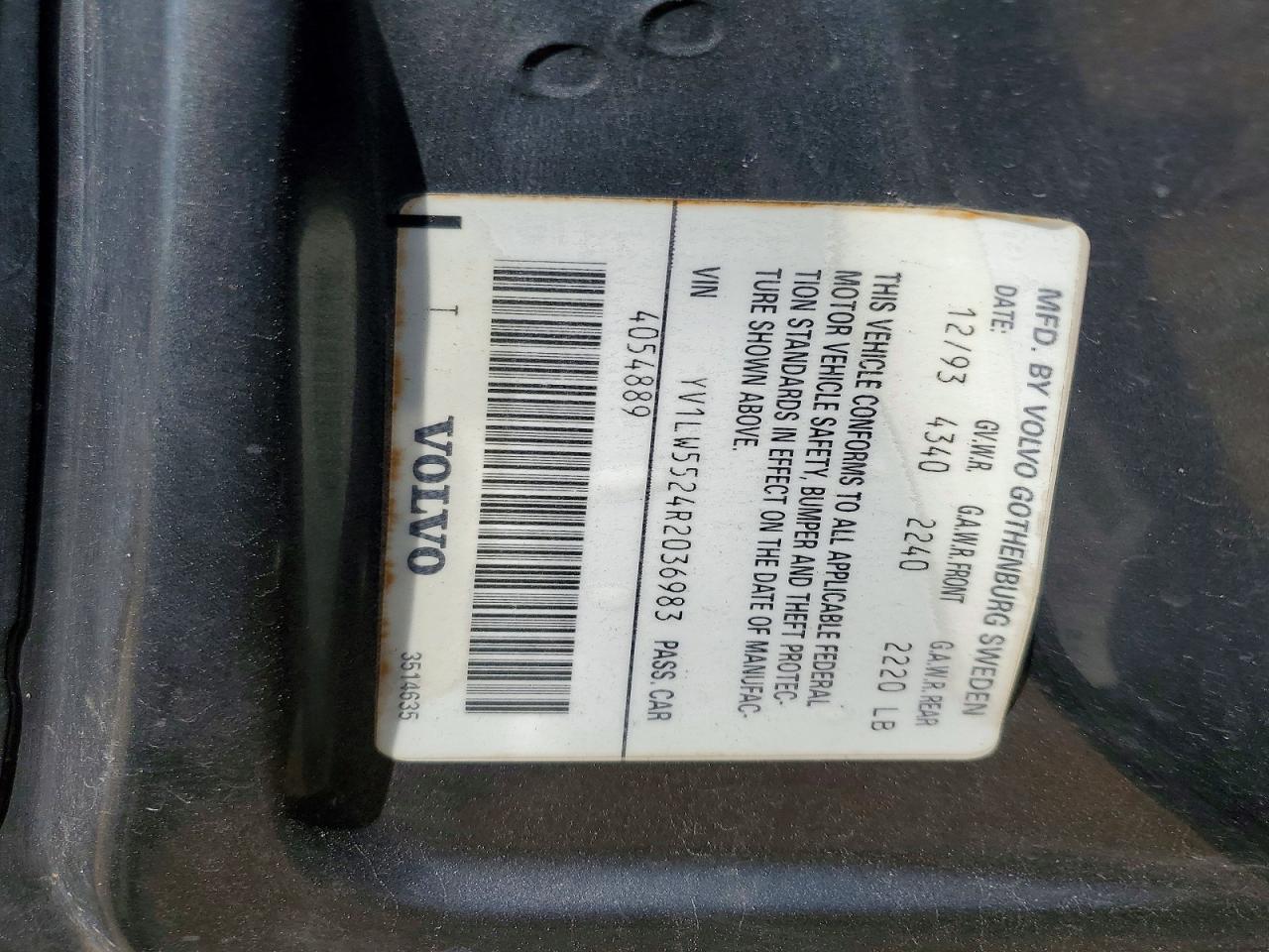 1994 Volvo 850 Gray vin: YV1LW5524R2036983