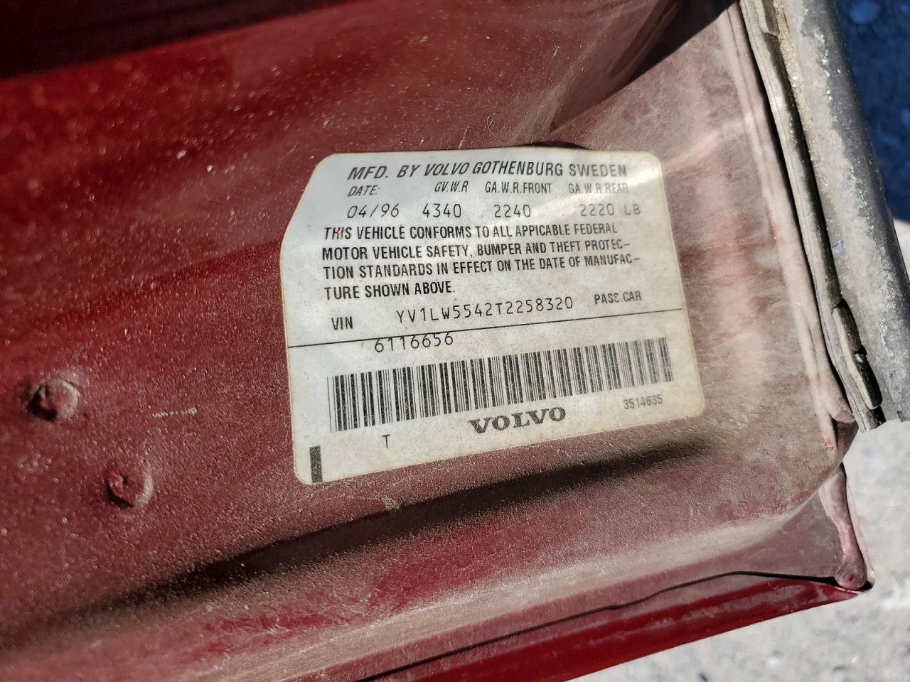 1996 Volvo 850 Base Burgundy vin: YV1LW5542T2258320