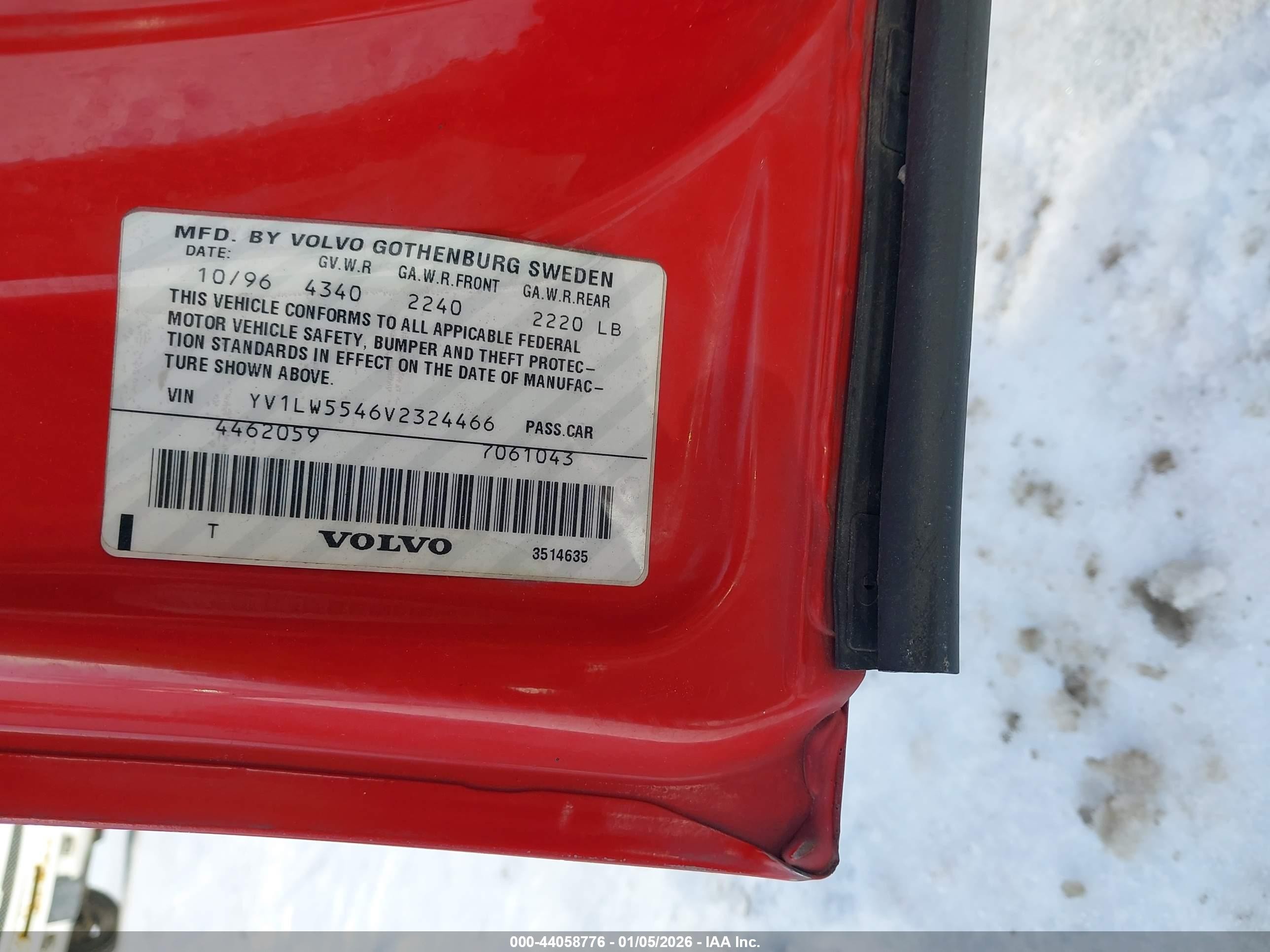 1997 Volvo 850 Gt Red vin: YV1LW5546V2324466