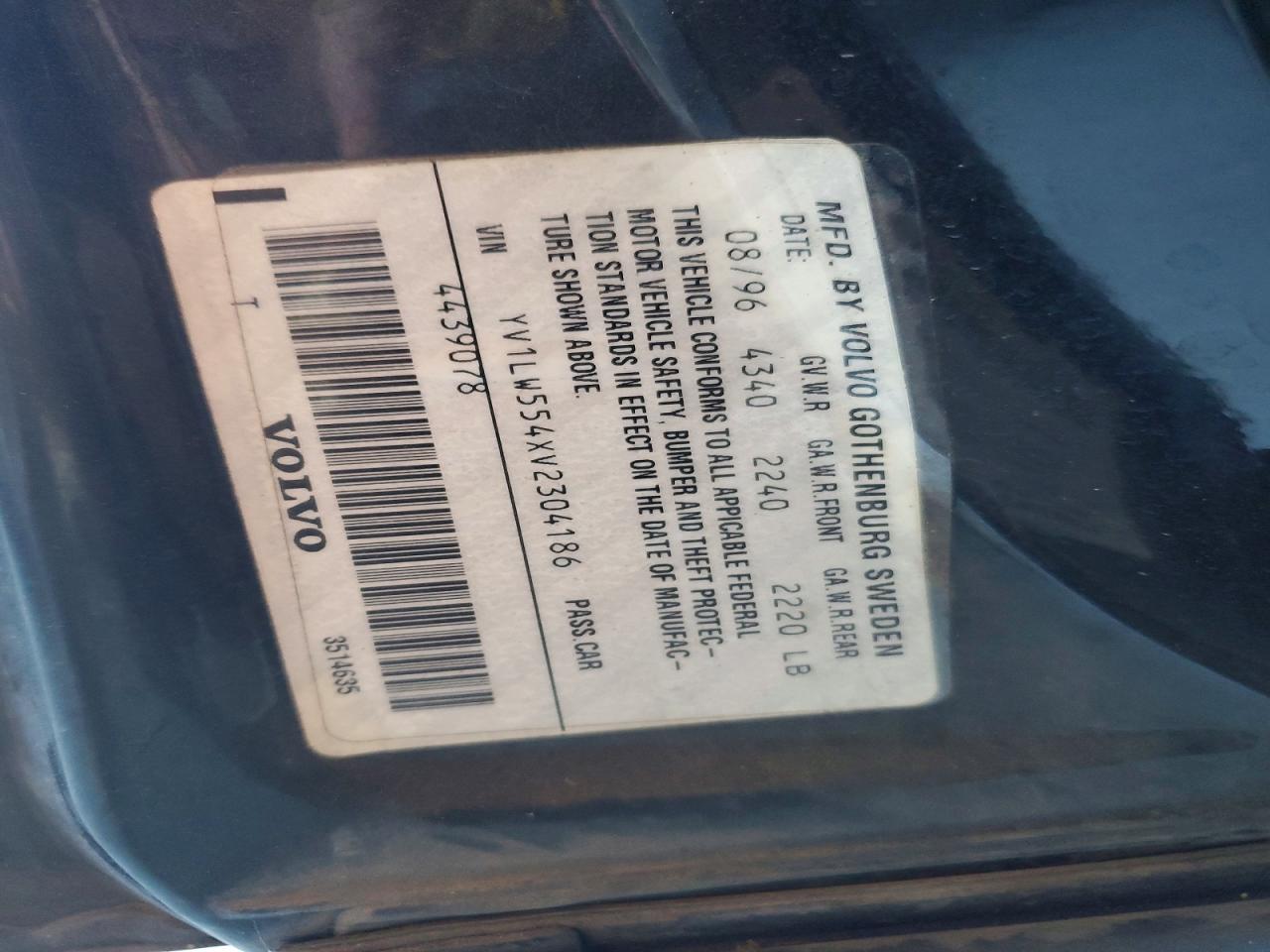 1997 Volvo 850 Black vin: YV1LW554XV2304186