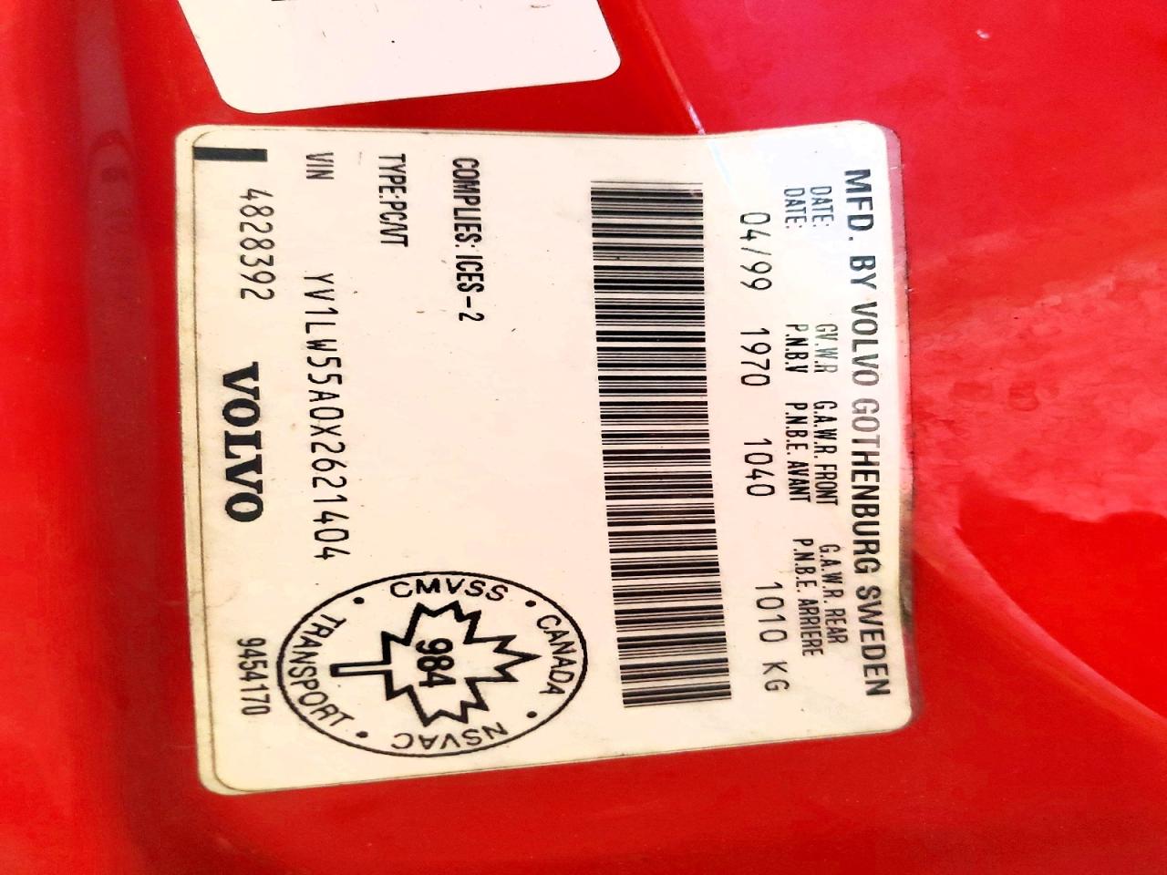 1999 Volvo V70 Red vin: YV1LW55A0X2621404
