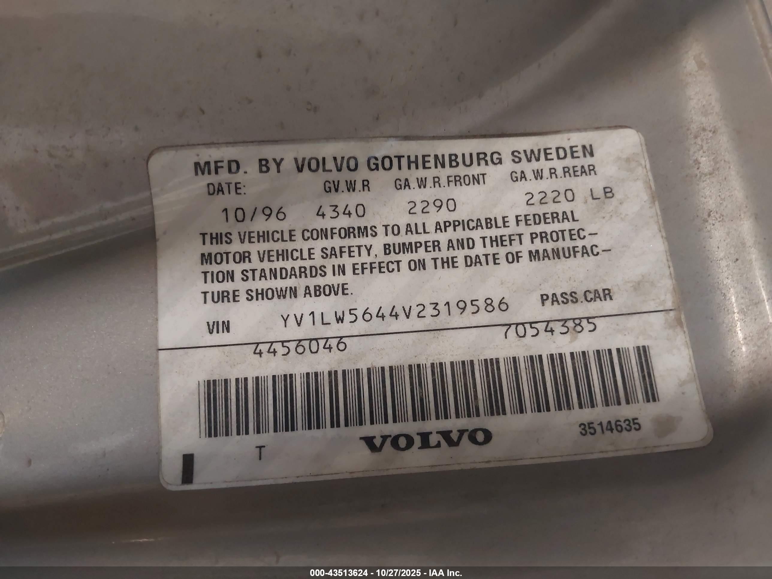 1997 Volvo 850 Glt Silver vin: YV1LW5644V2319586