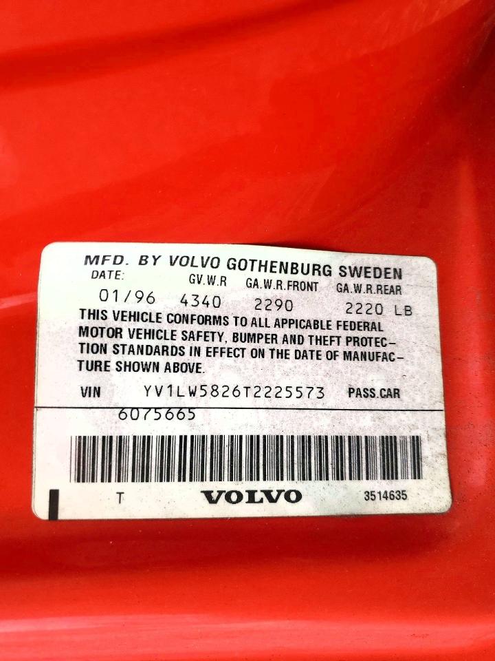 1996 Volvo 850 R Red vin: YV1LW5826T2225573