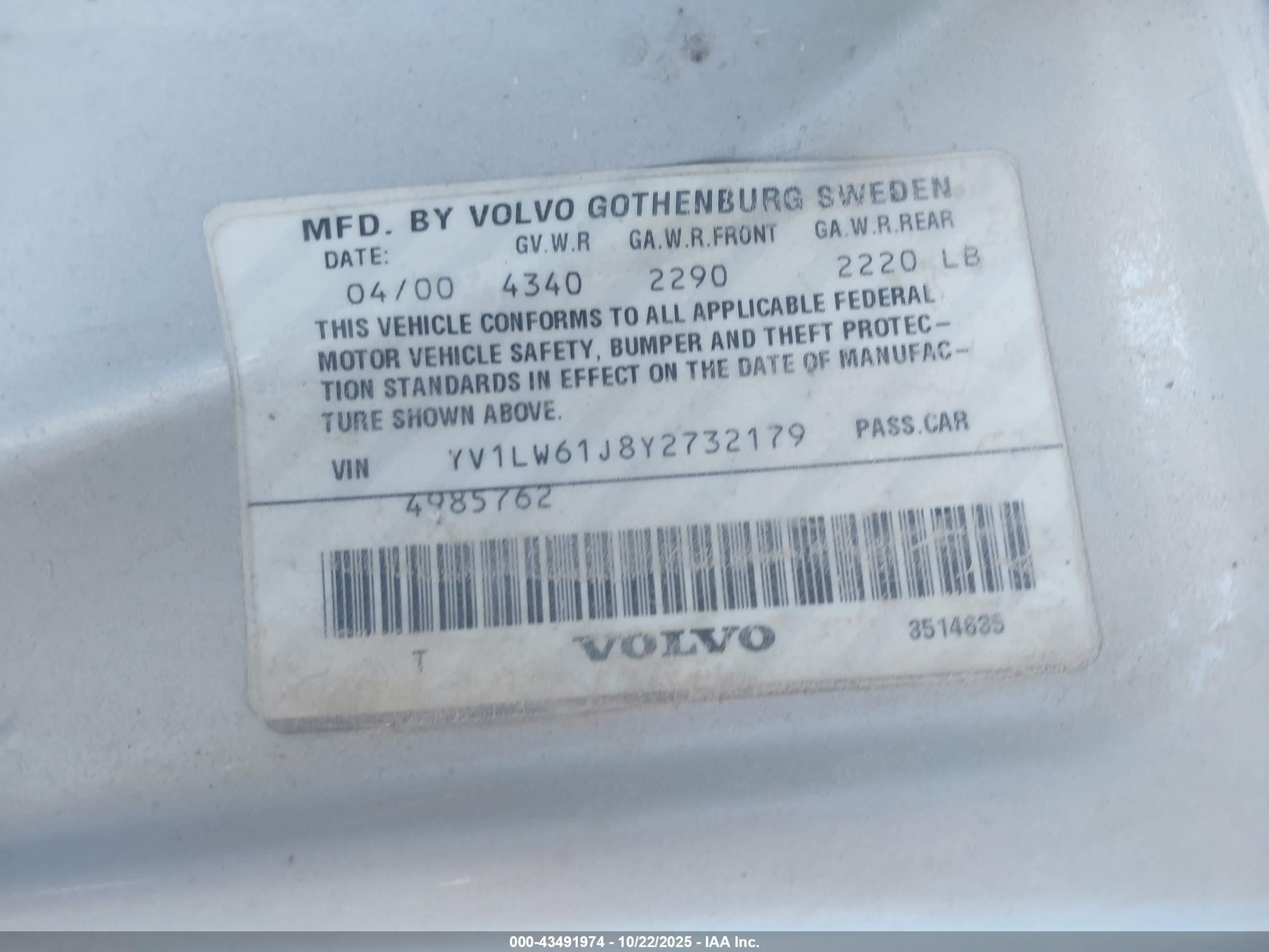 2000 Volvo V70 Se Серебряный vin: YV1LW61J8Y2732179