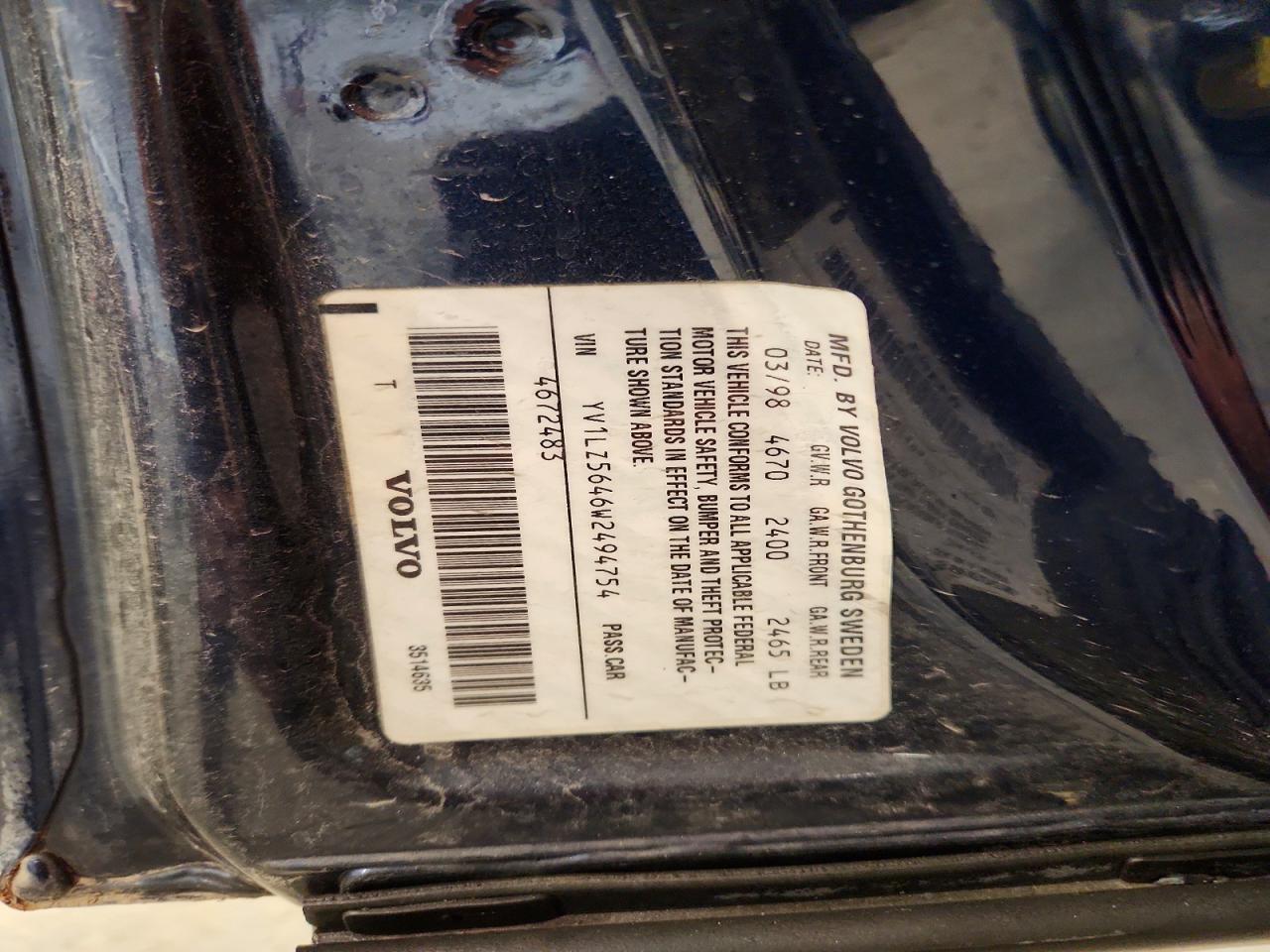 1998 Volvo V70 Xc Blue vin: YV1LZ5646W2494754