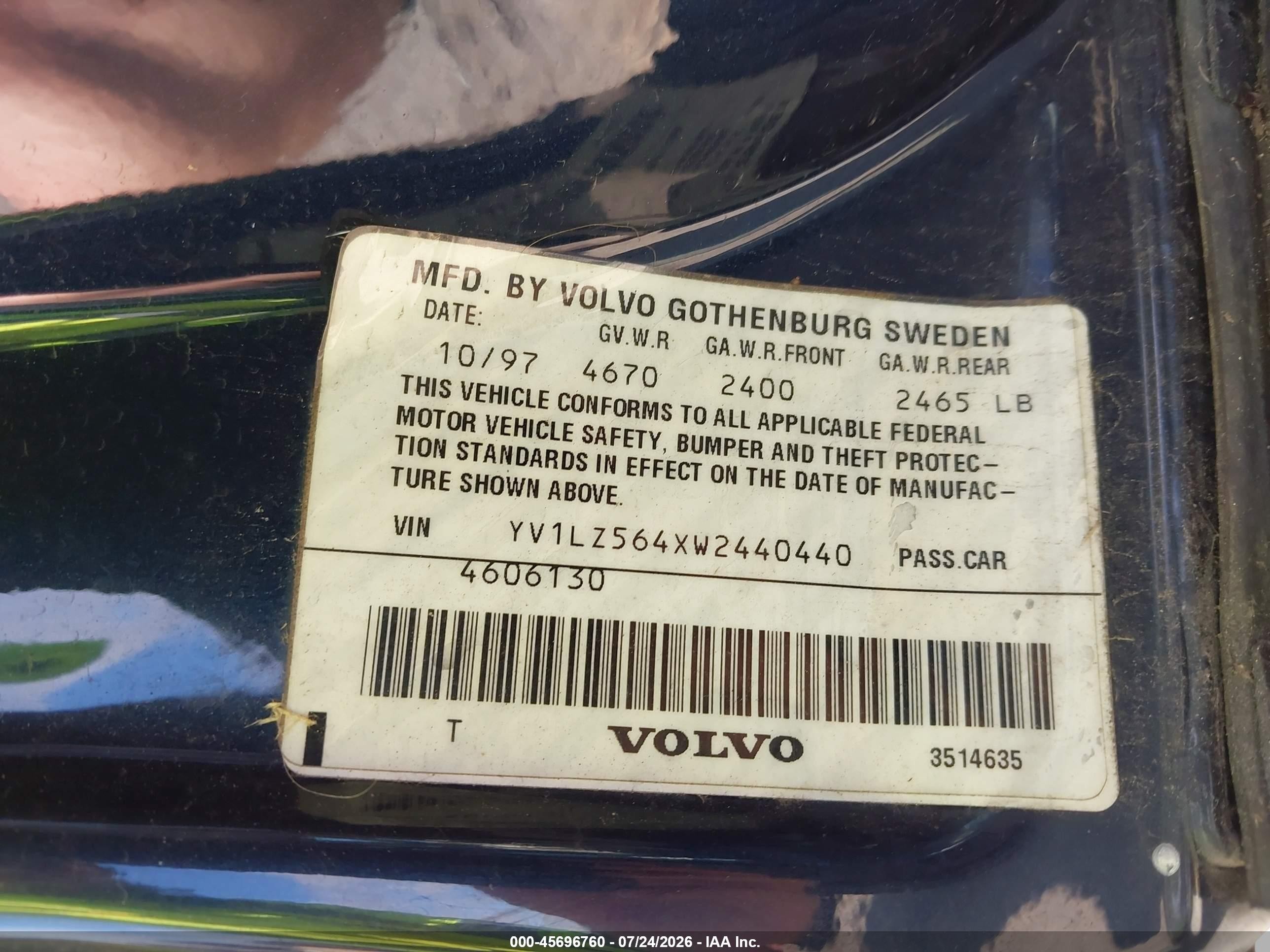 1998 Volvo V70 Awd Dark Blue vin: YV1LZ564XW2440440