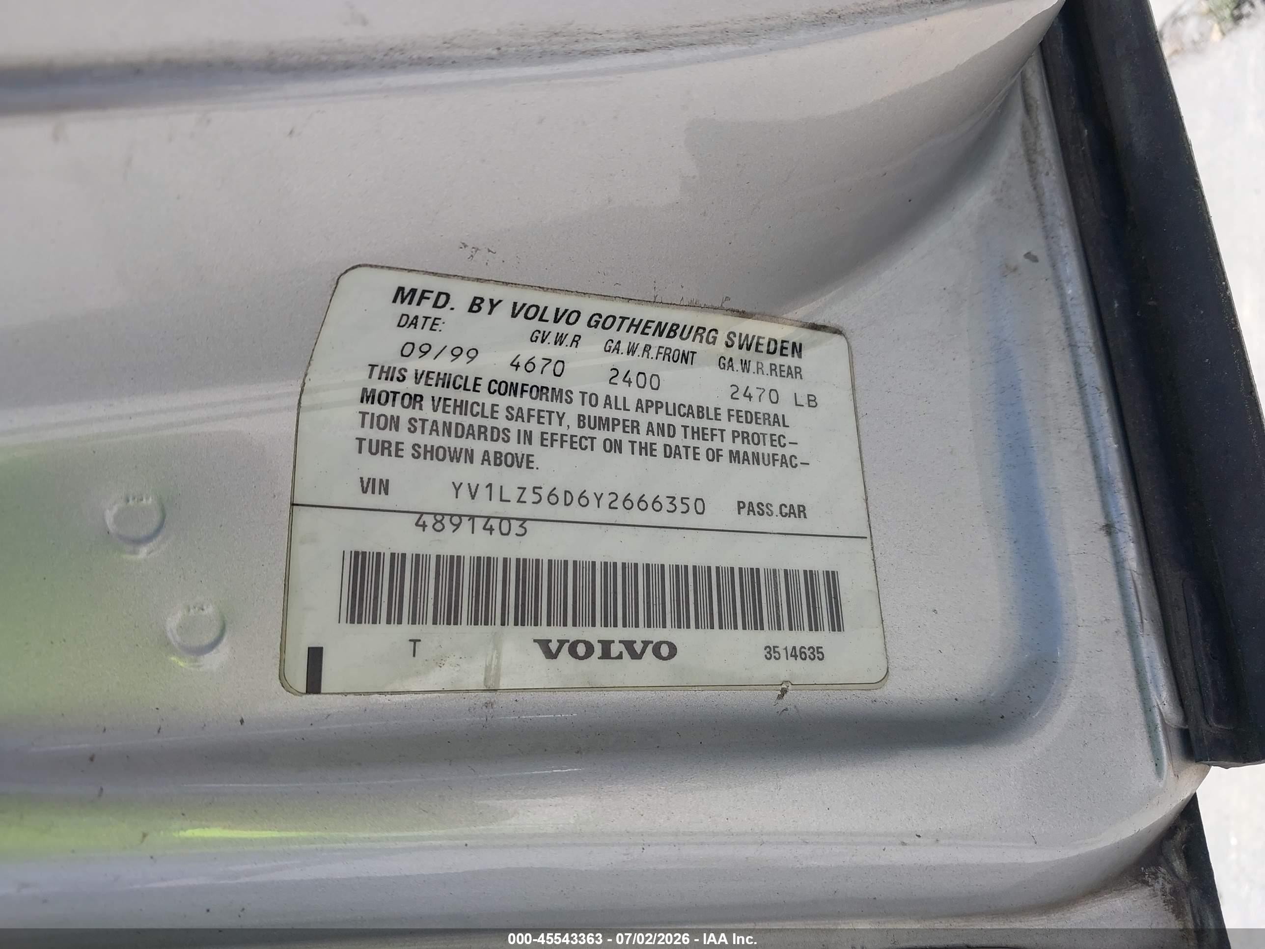 2000 Volvo V70 Xc/xc Se Silver vin: YV1LZ56D6Y2666350