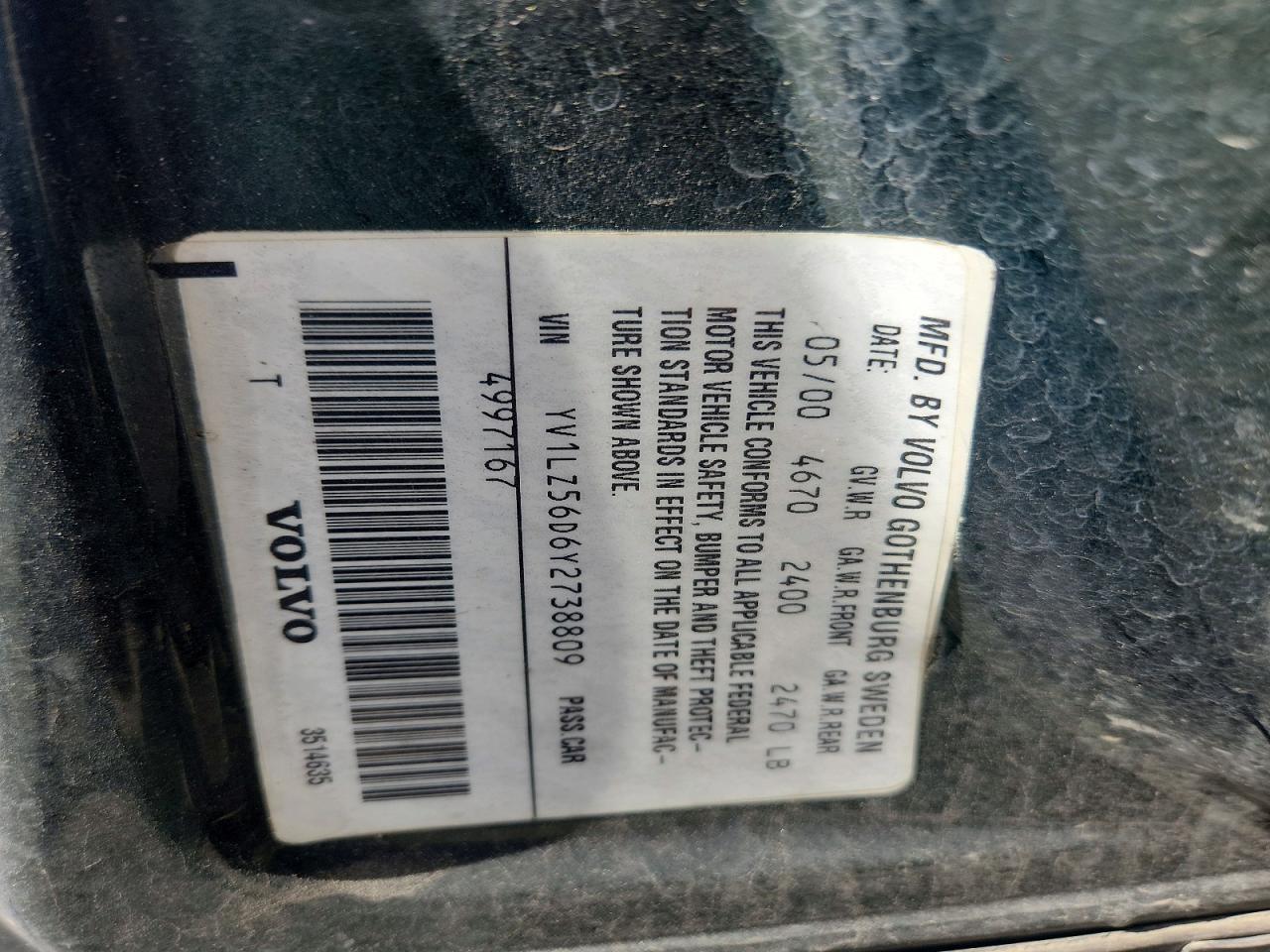 2000 Volvo V70 Xc Green vin: YV1LZ56D6Y2738809