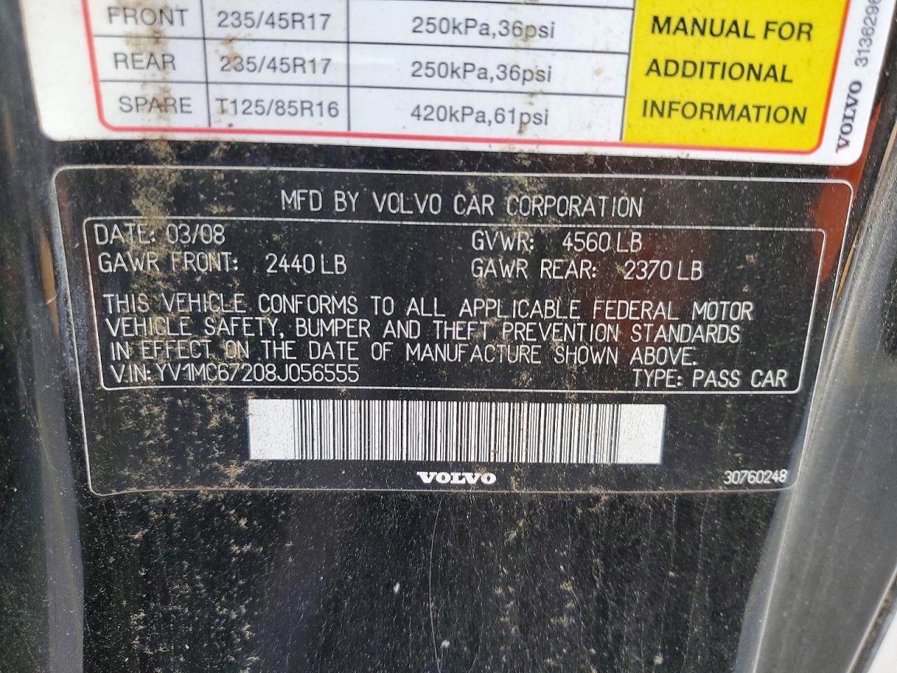 2008 Volvo C70 T5 Black vin: YV1MC67208J056555