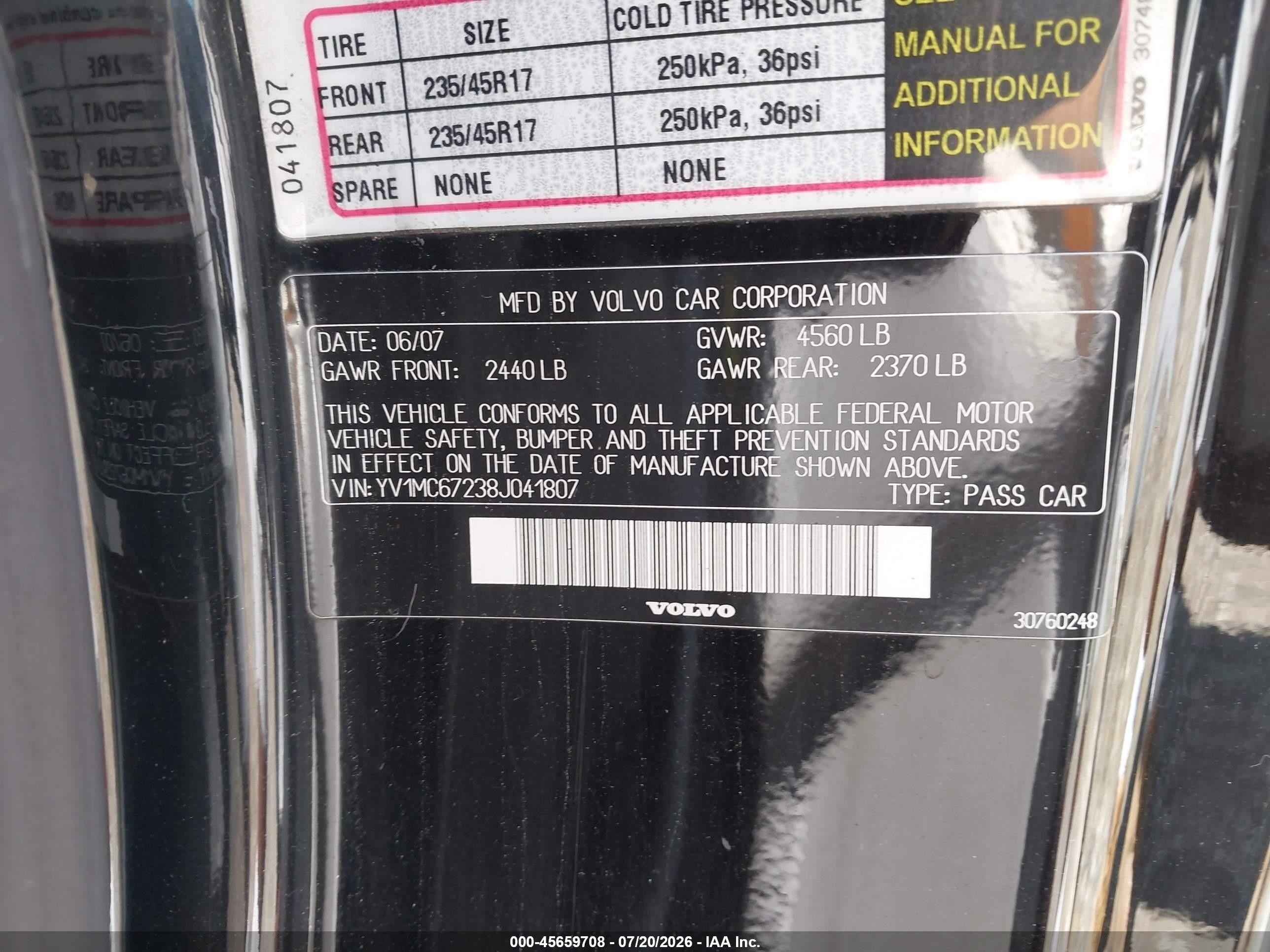 2008 Volvo C70 T5 M Black vin: YV1MC67238J041807