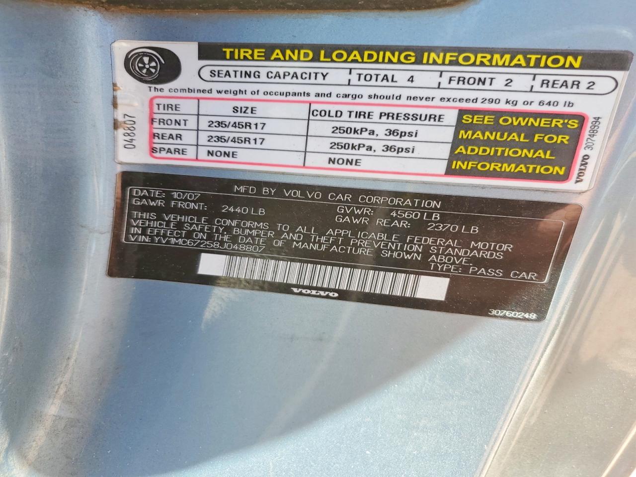 2008 Volvo C70 Blue vin: YV1MC67258J048807