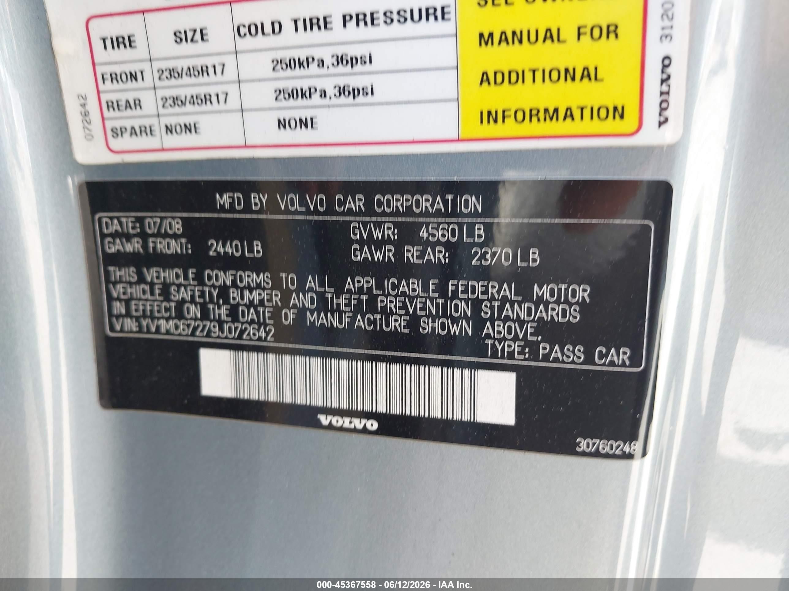 2009 Volvo C70 T5 Silver vin: YV1MC67279J072642