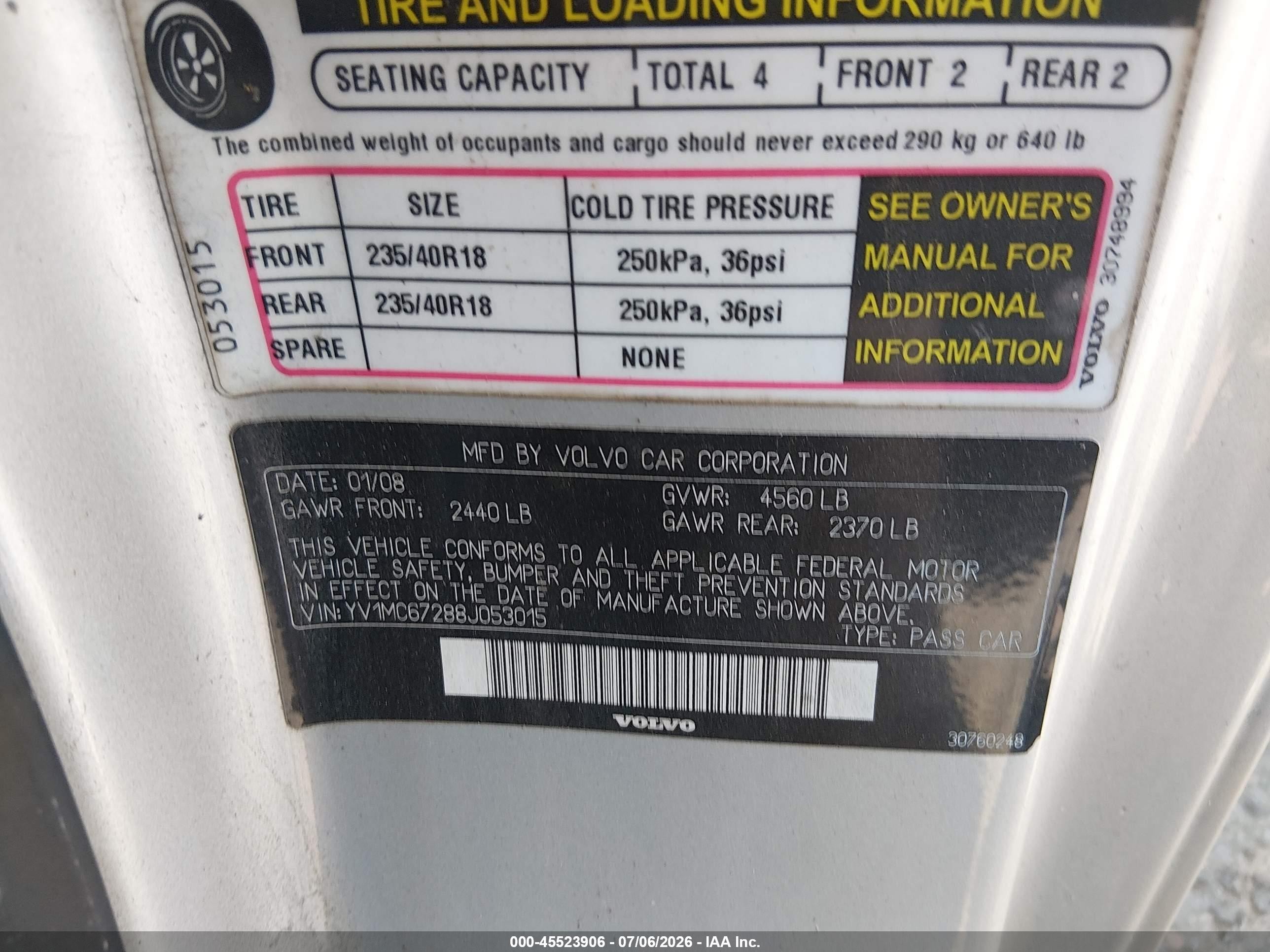 2008 Volvo C70 T5 M Silver vin: YV1MC67288J053015